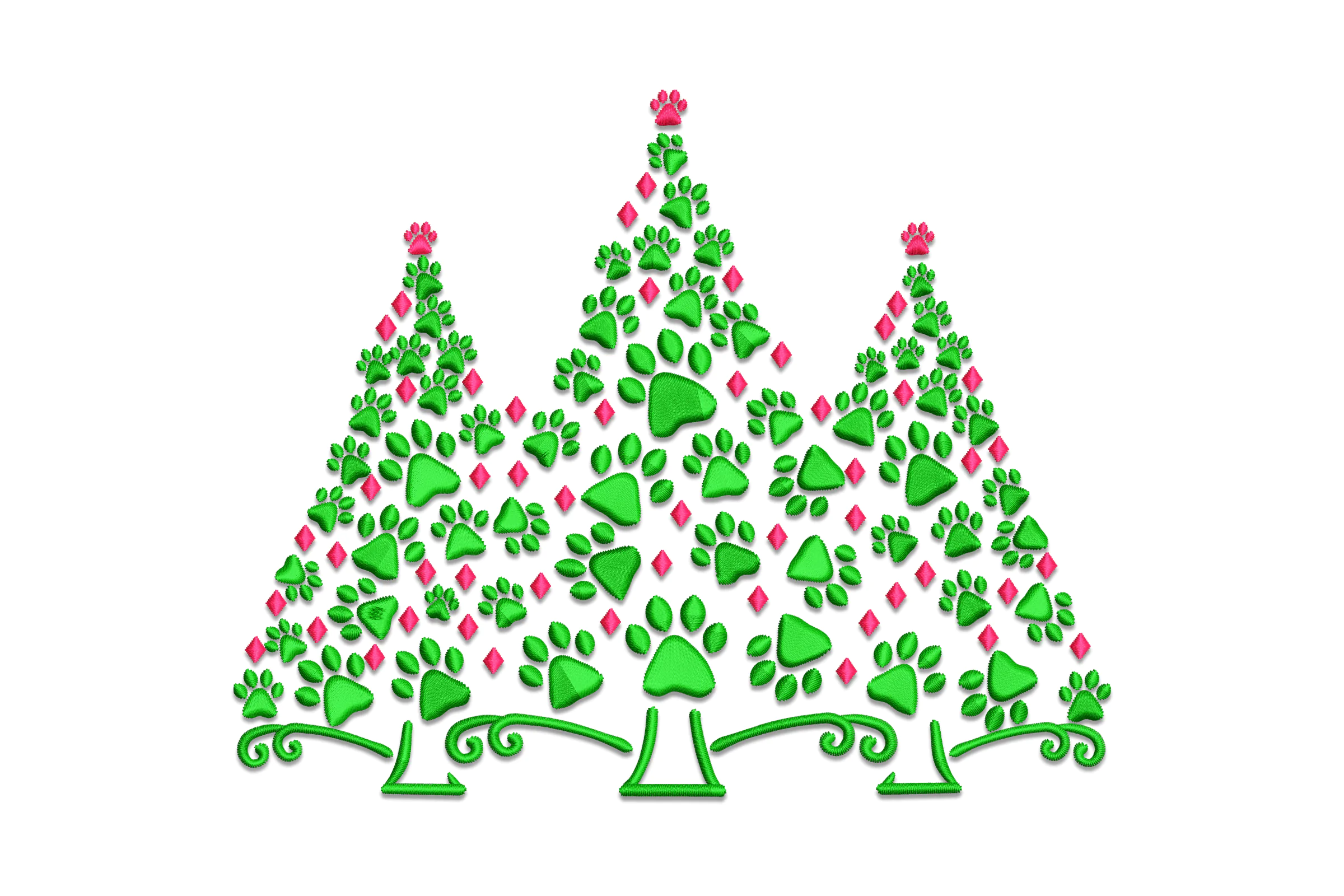 Pet Paw Christmas Tree Machine Embroidery Design
