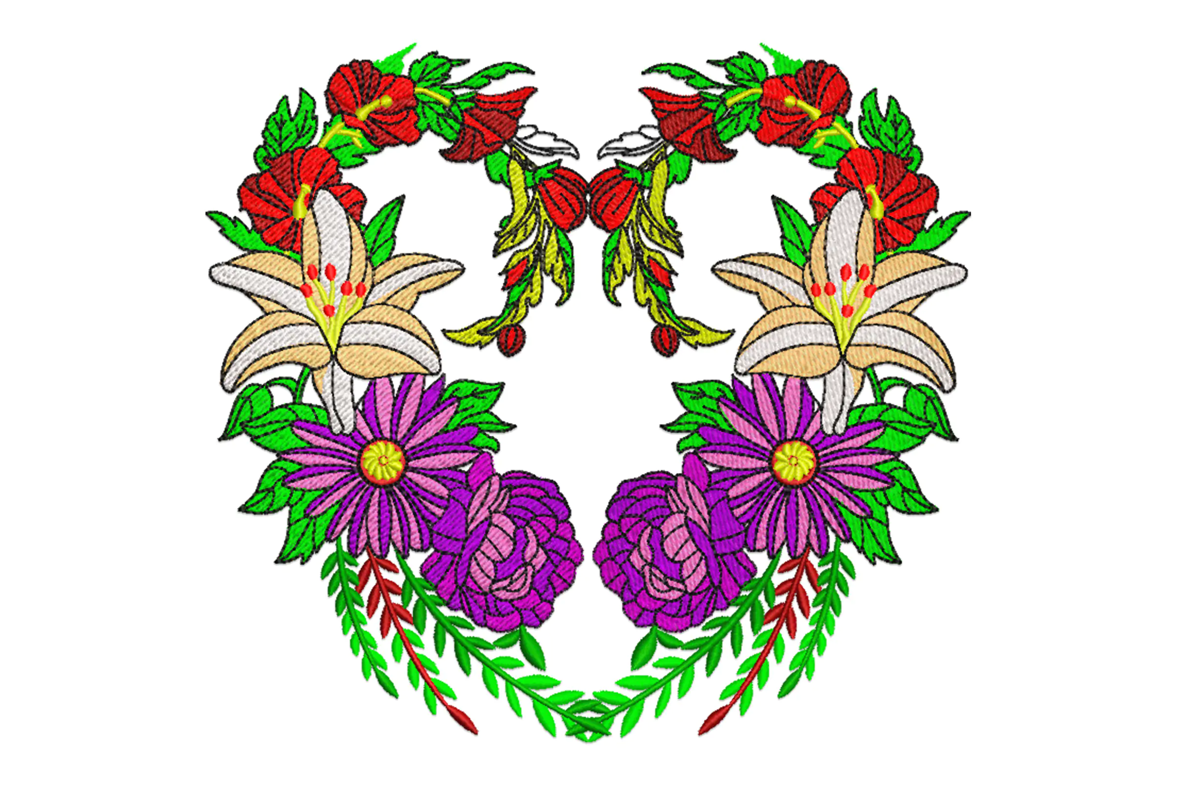 Floral Heart Frame Machine Embroidery Design