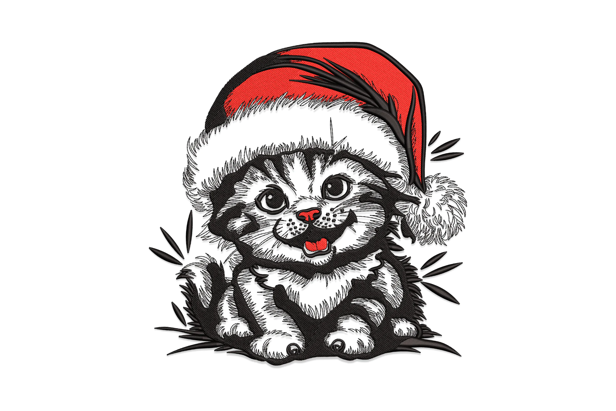 Cute Cat with Santa Hat Embroidery Design
