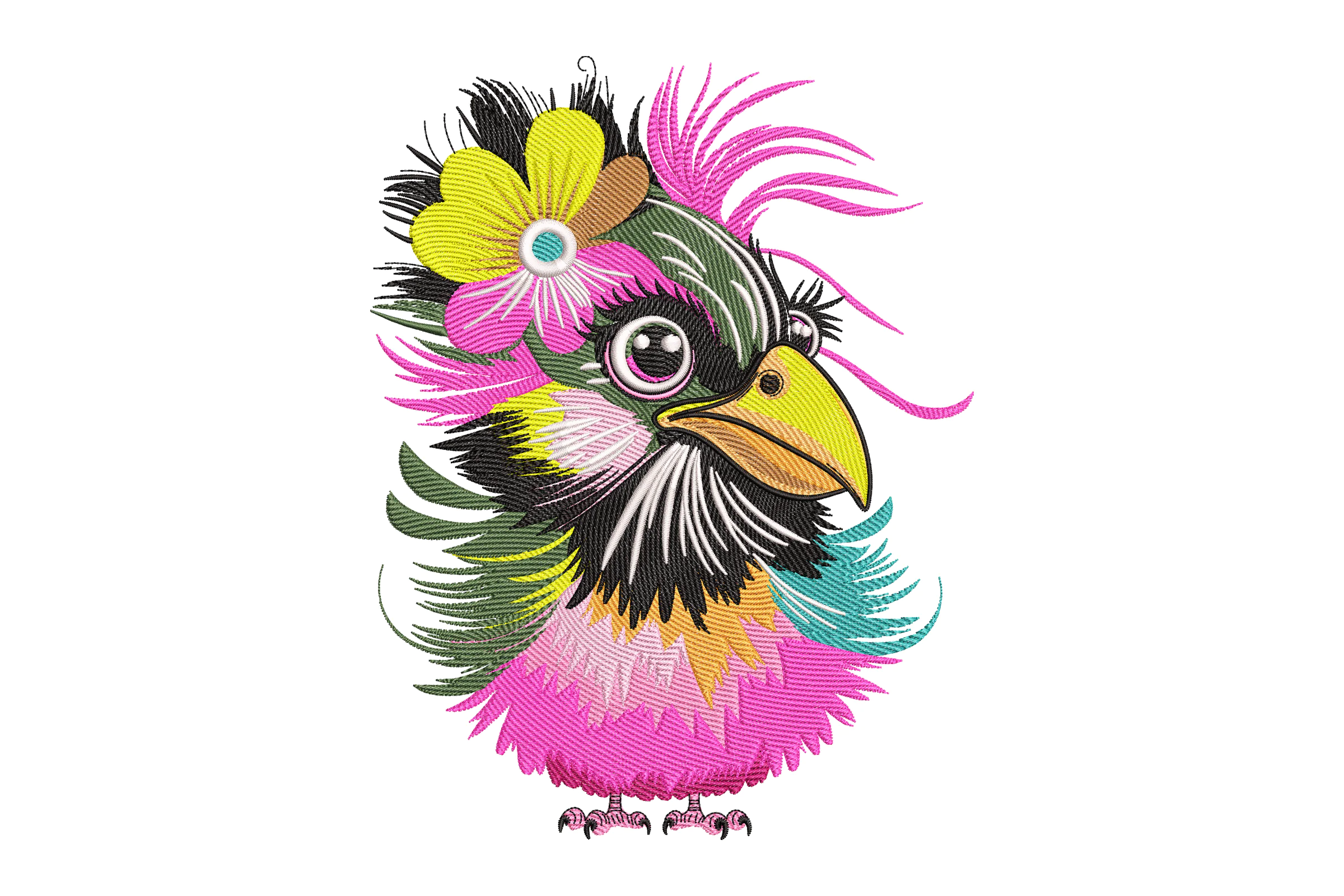 Flowered Colorful Bird Embroidery Design