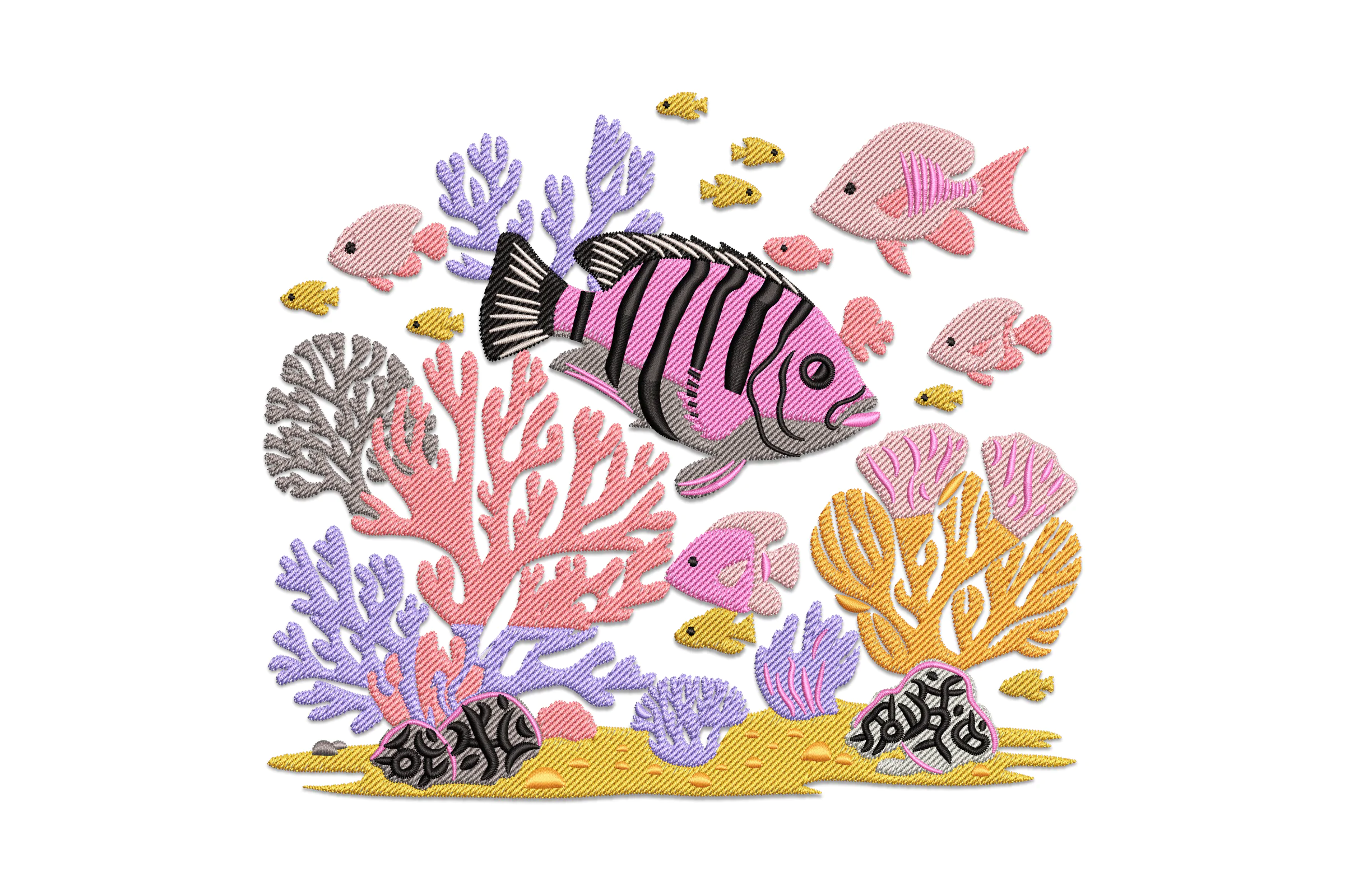 Tropical Fish on Sea Floor Embroidery Design File
