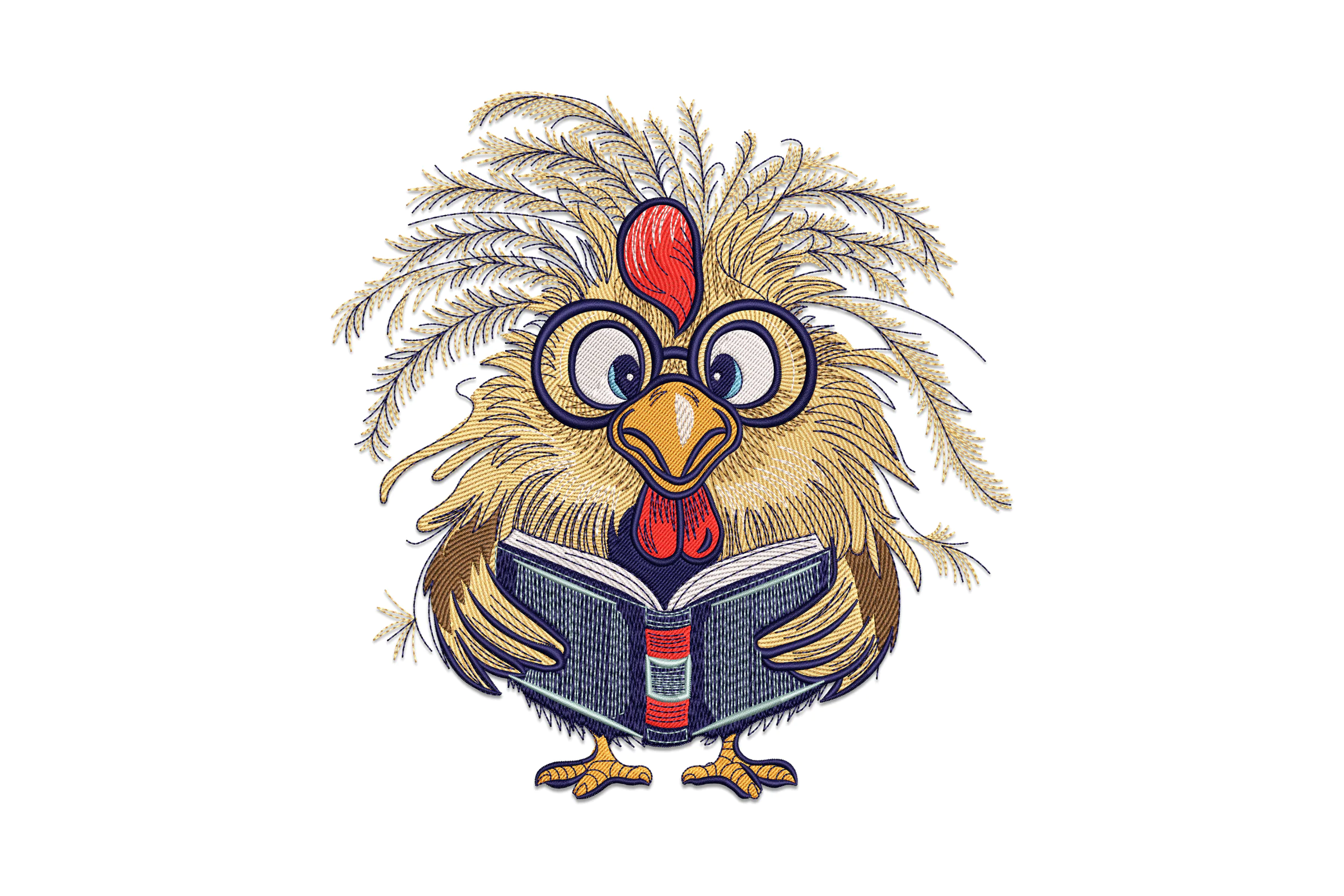 Chicken Reading Book Embroidery Design