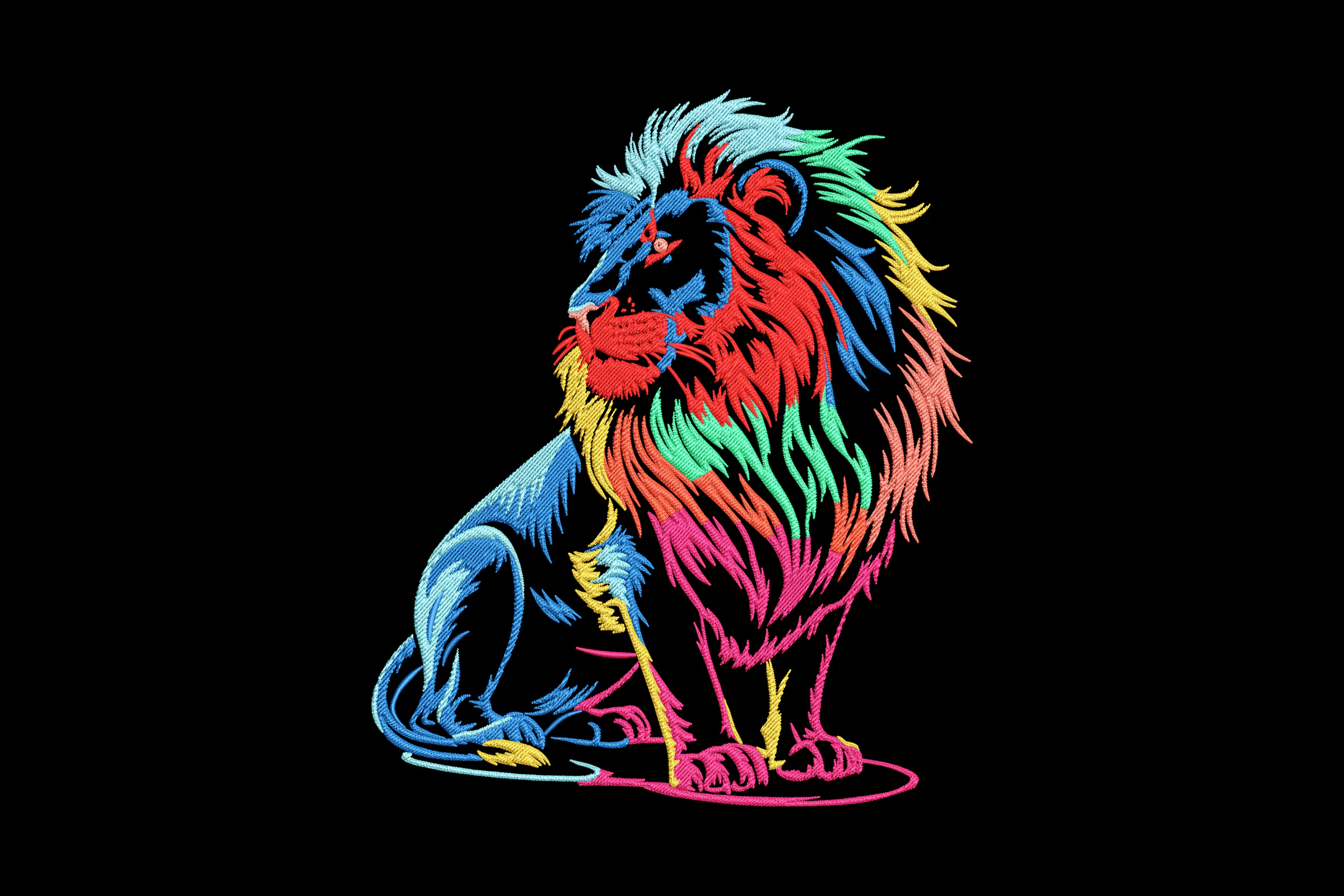 Colorful Lions Embroidery Design