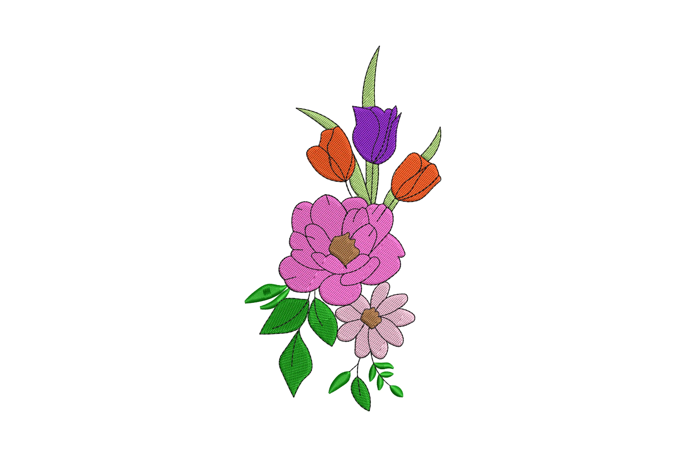 Tulip Rose Daisy Embroidery Design