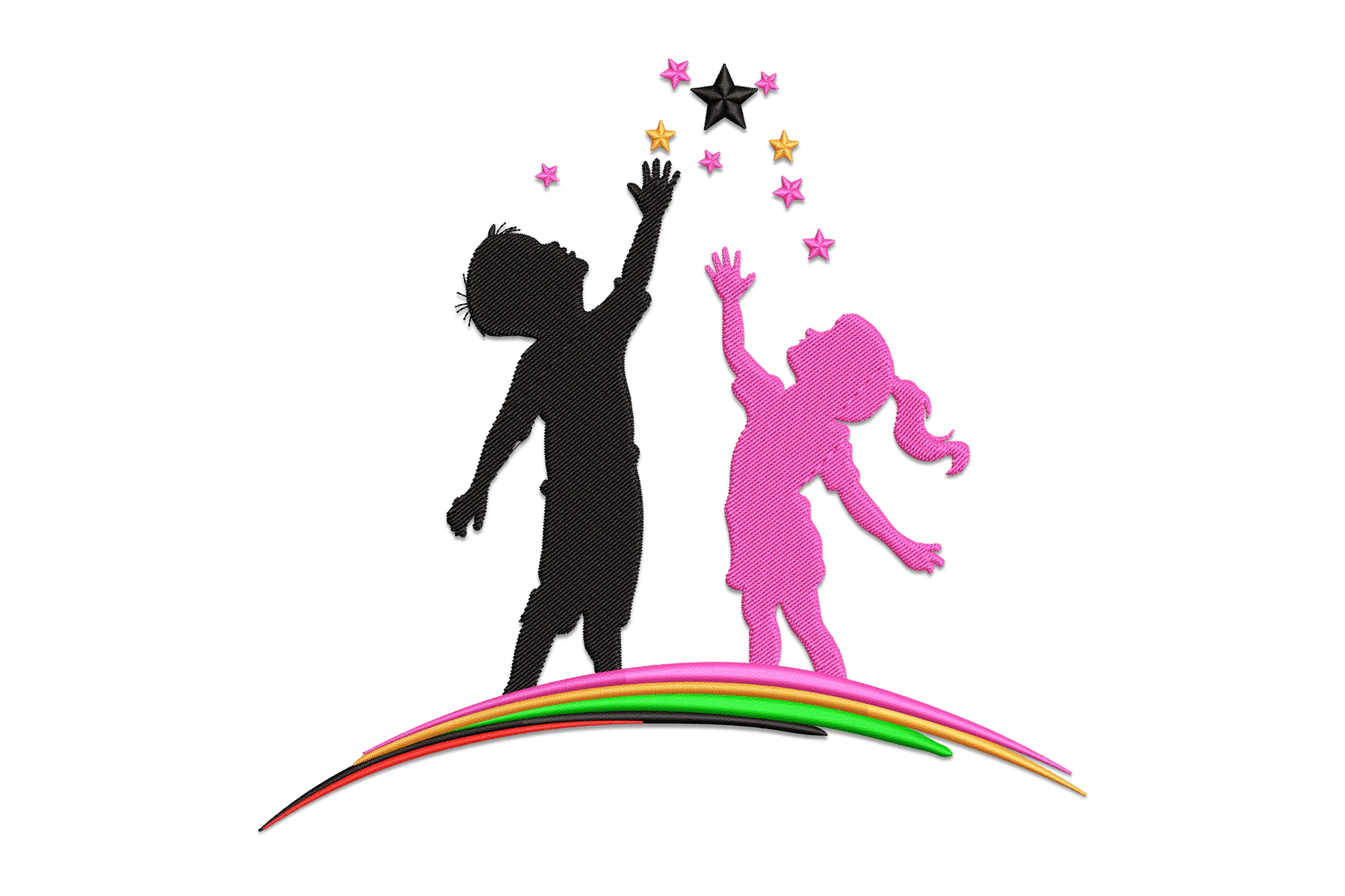 Kids Reaching for Stars Embroidery Design