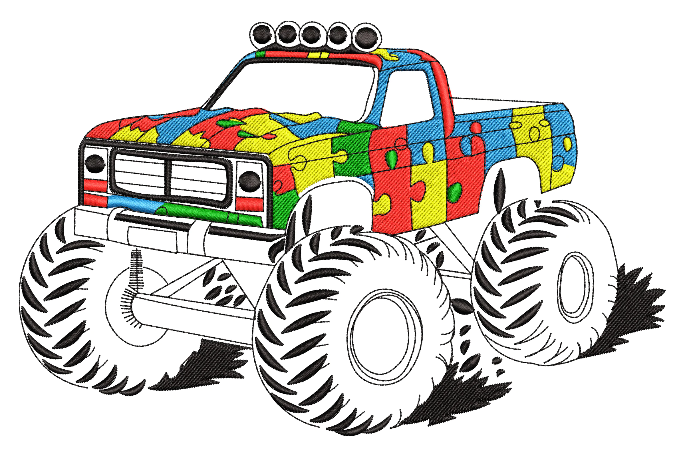 Colorful Monster Truck Embroidery Design