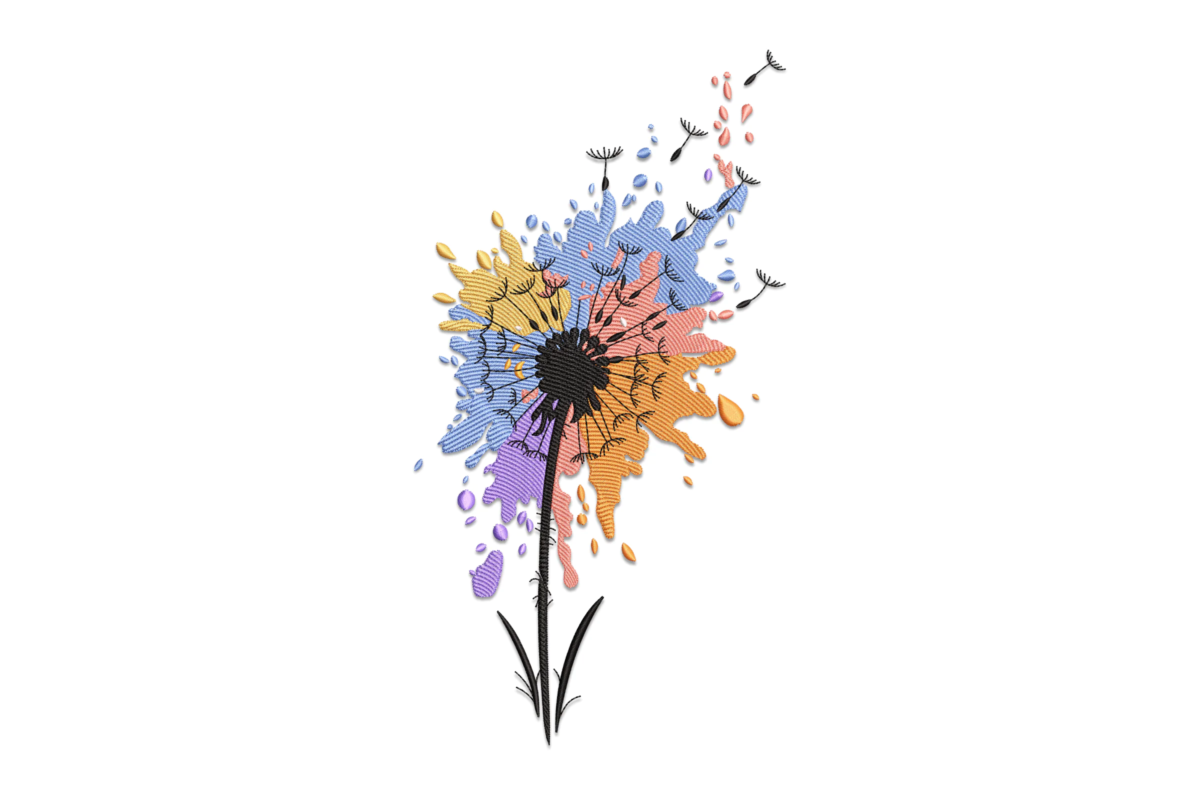 Colorful Dandelion Flower Embroidery Design