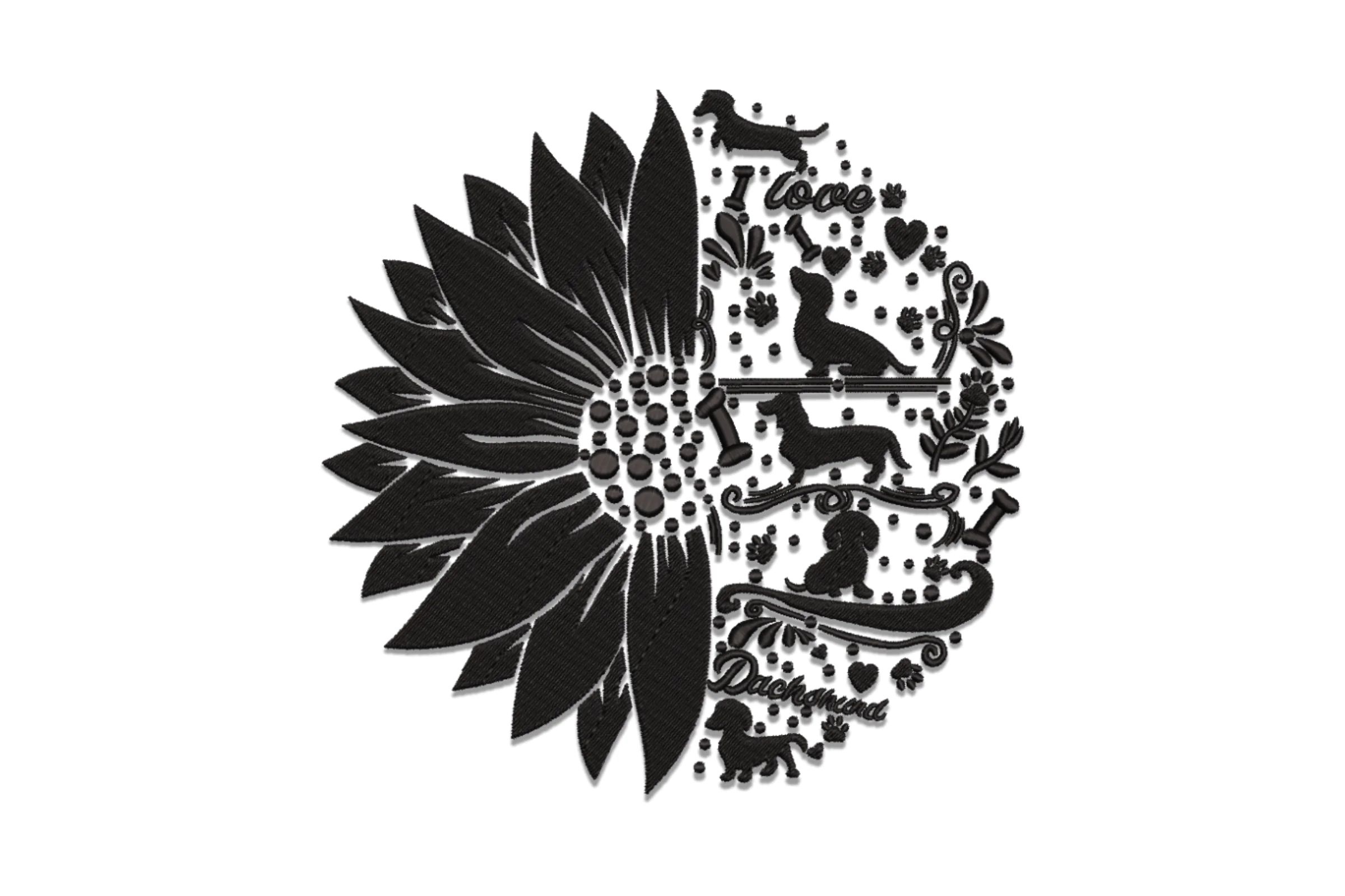 Sunflower Dachshund Embroidery Design