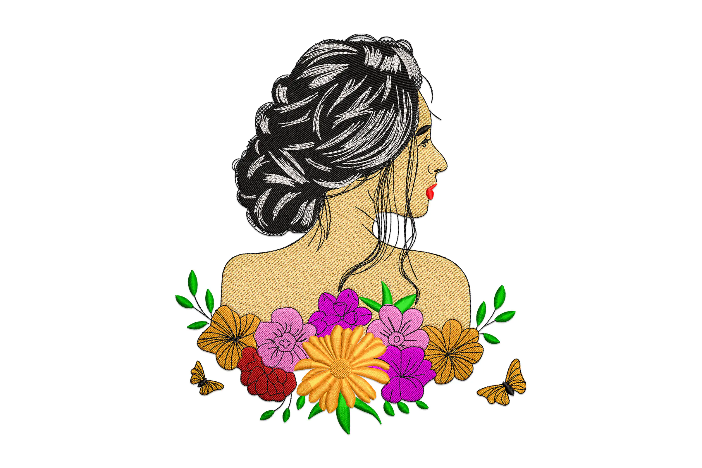 Woman with Flowers Embroidery File