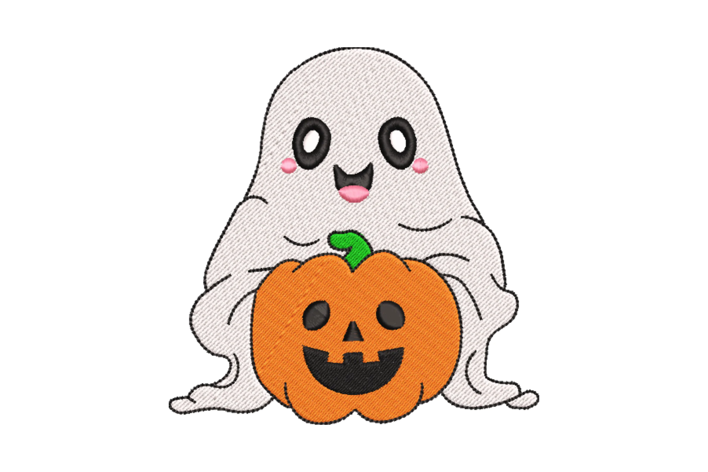 Happy Ghost with Pumpkin Embroidery Design