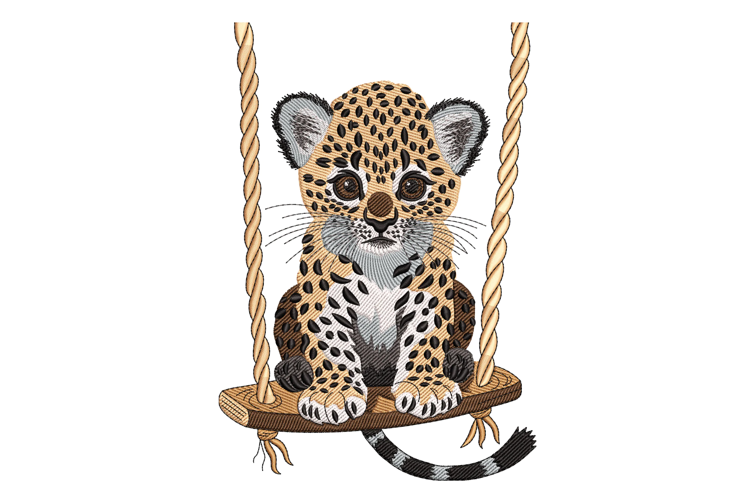 Leopard Cub on Swing Embroidery Design