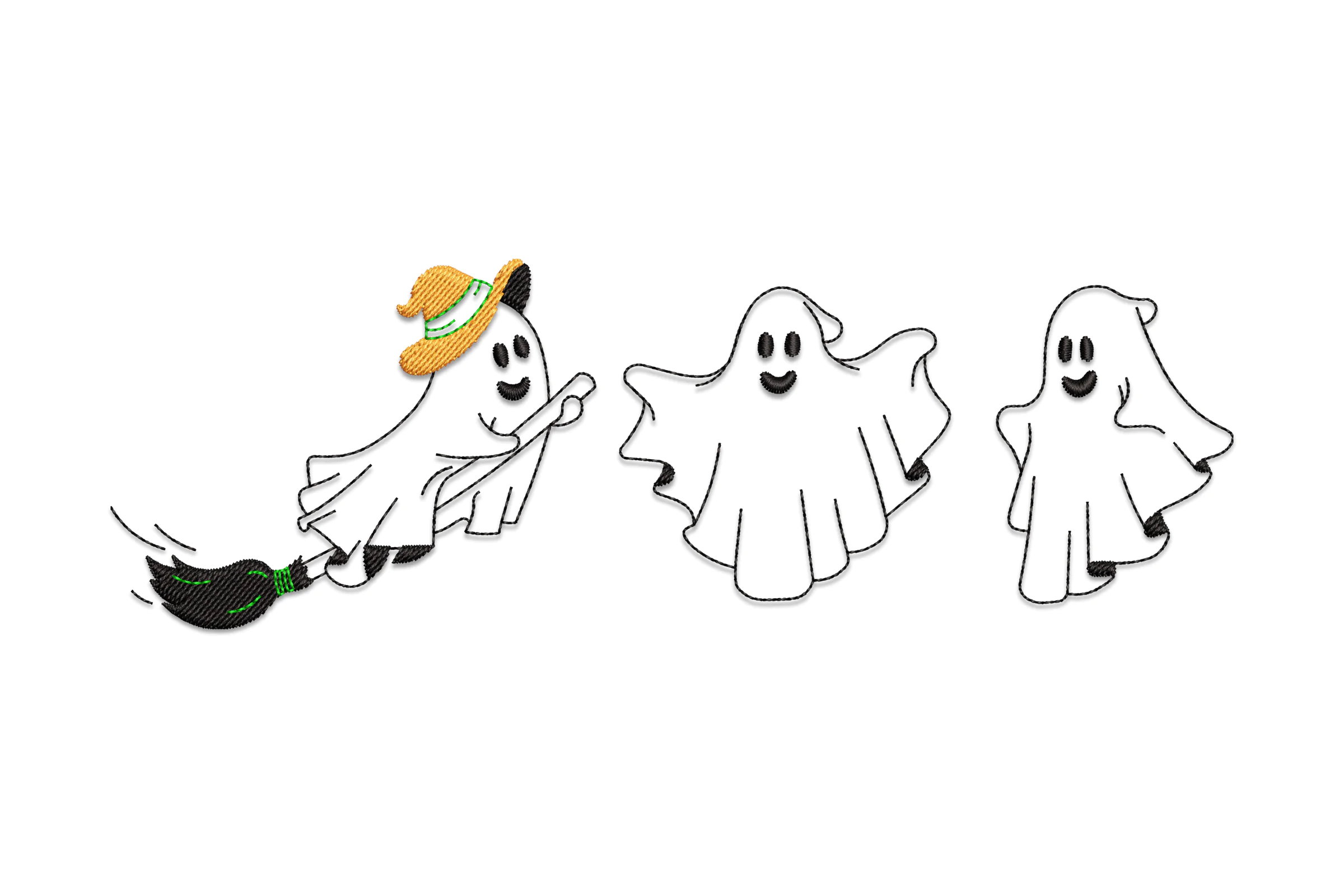 Cute Halloween Witch Ghost Embroidery Design