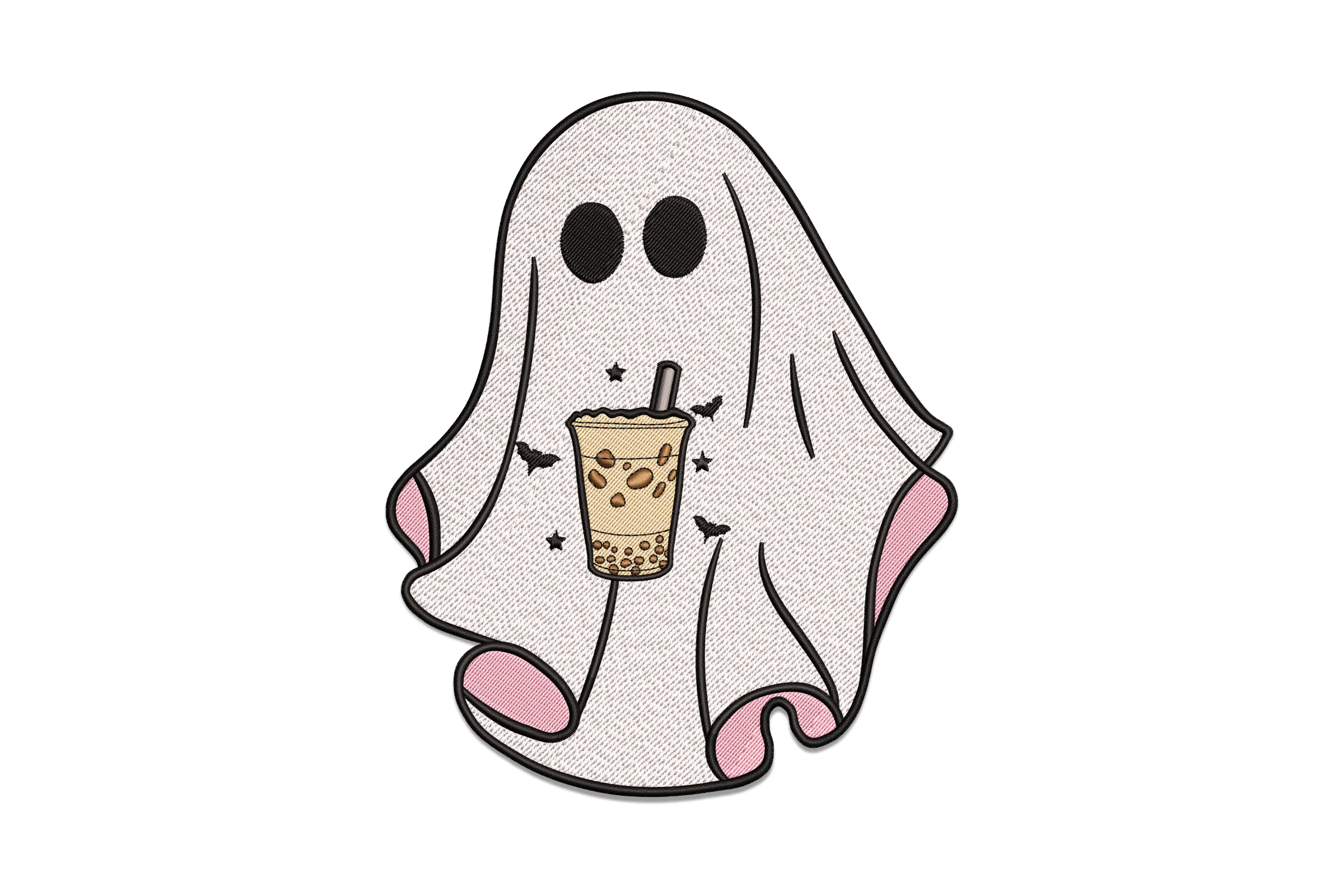 Ghost with Coffee Embroidery Design