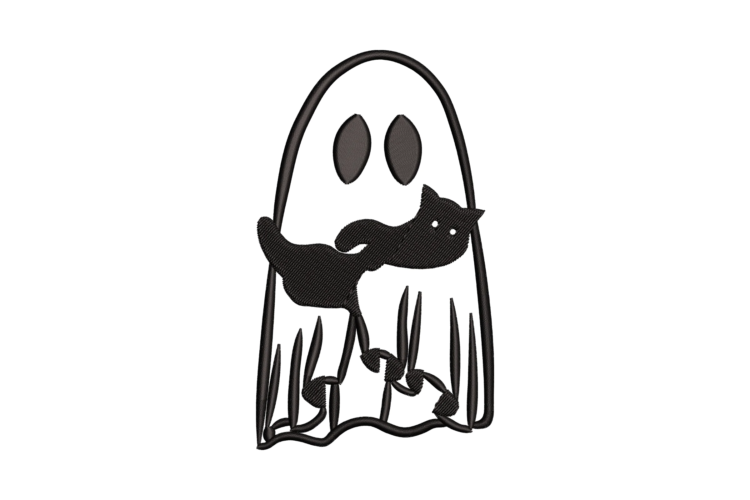 Ghost and Cat Embroidery Design