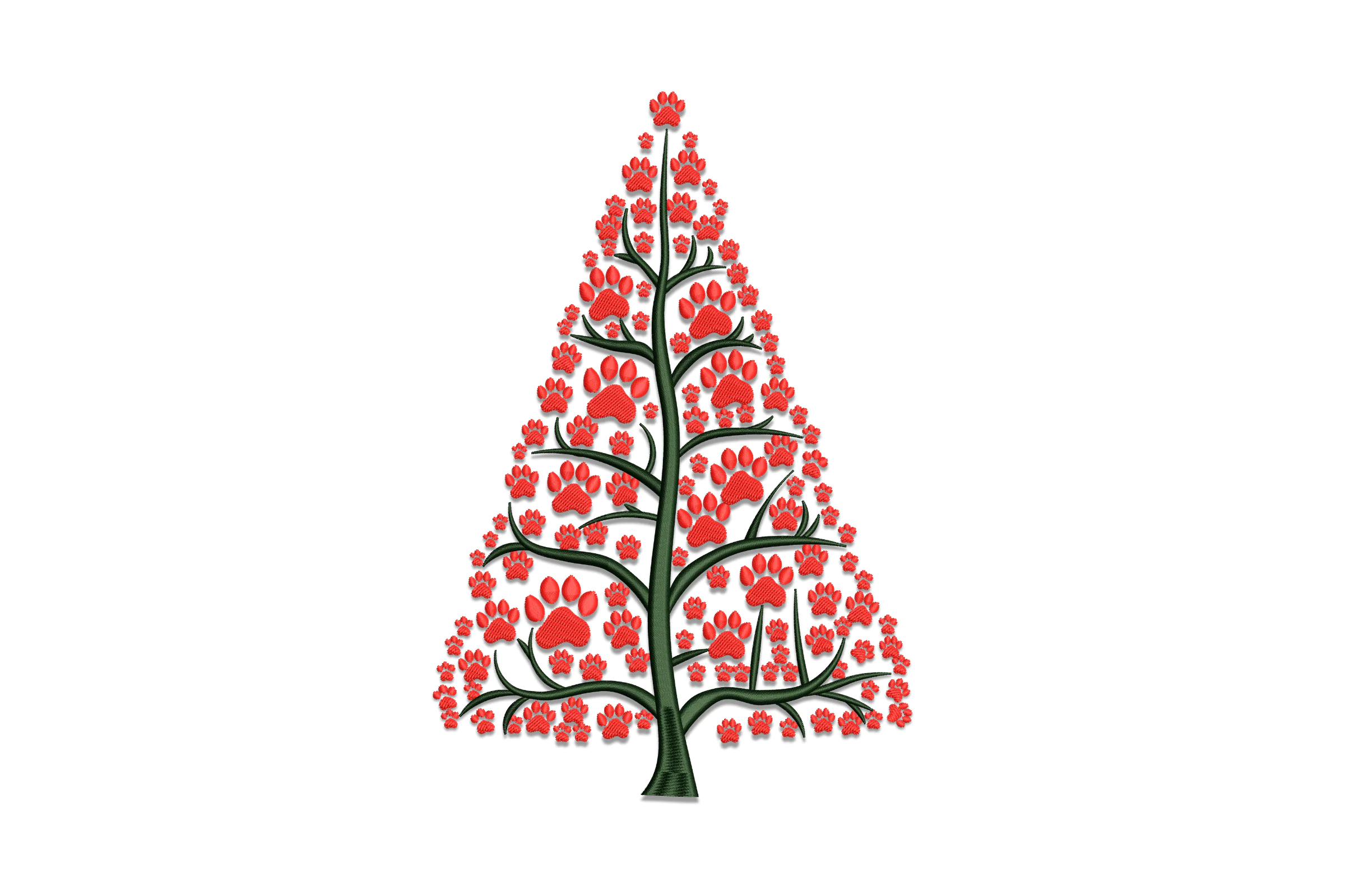 Christmas Dog Paw Tree Embroidery Design Pattern