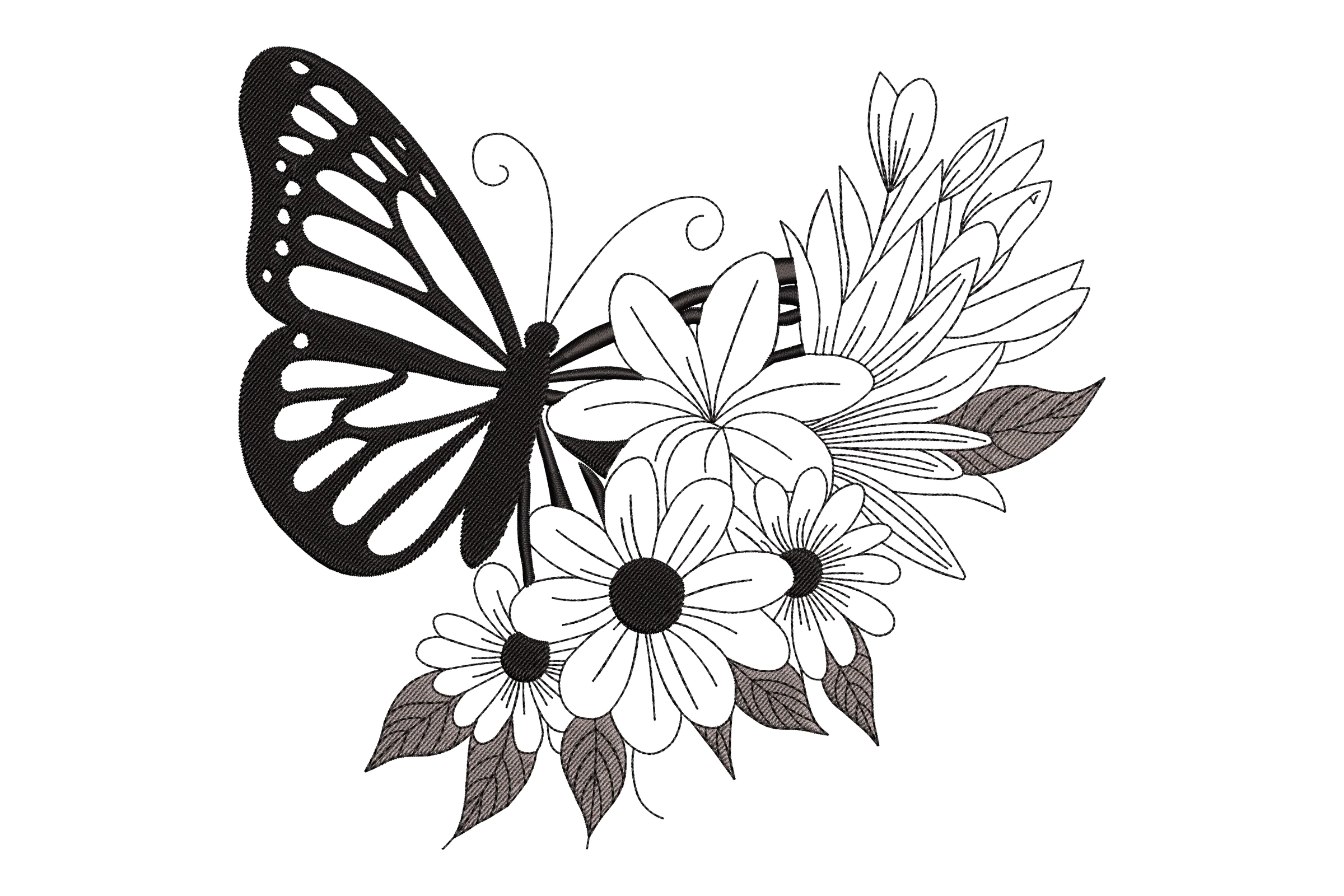 Butterfly and Floral Embroidery Design