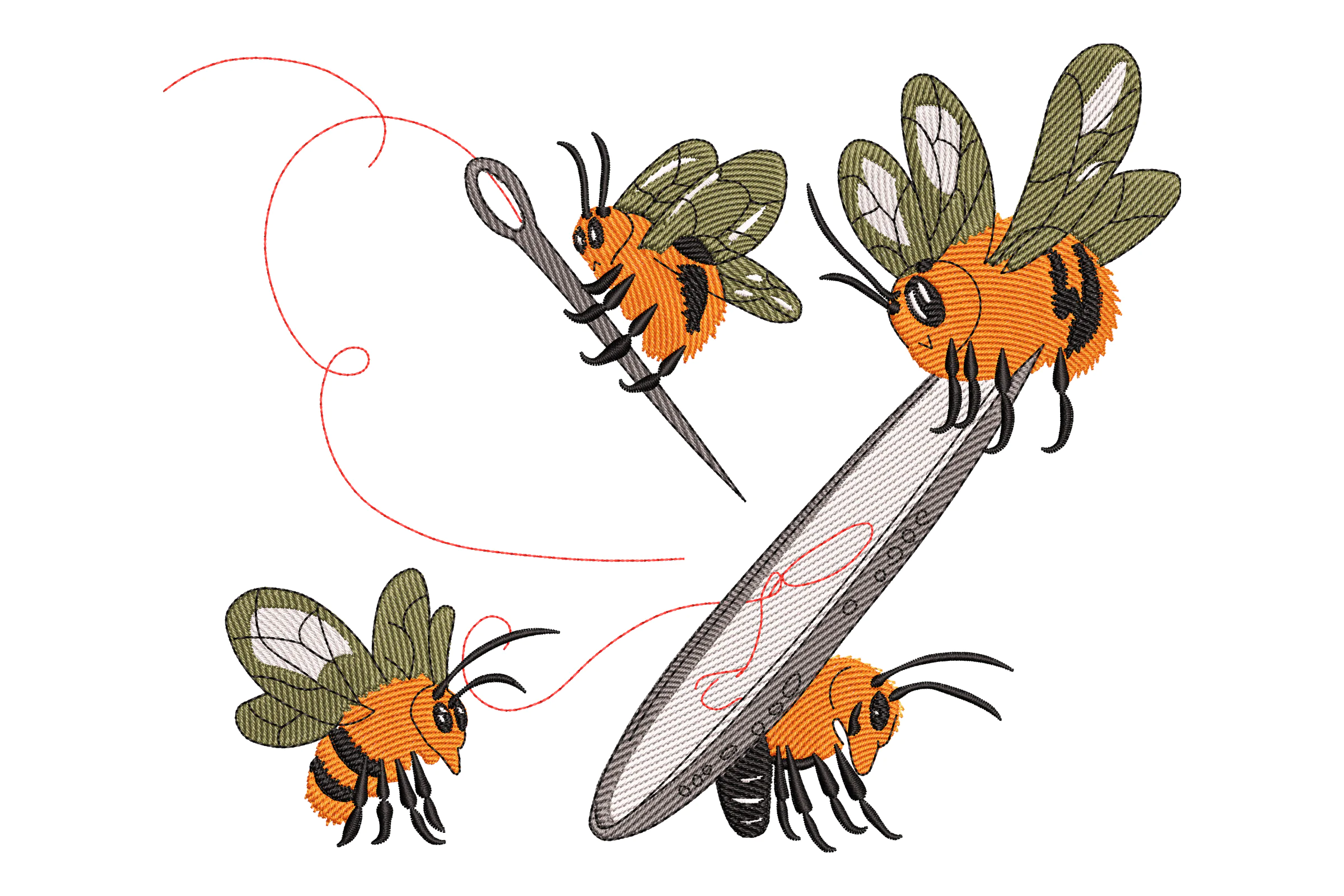 Bee with Needle Embroidery Design