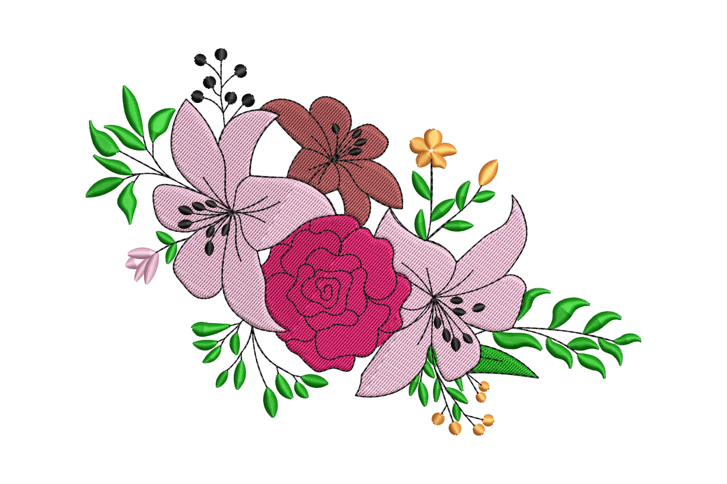 Colorful Flowers Embroidery Design