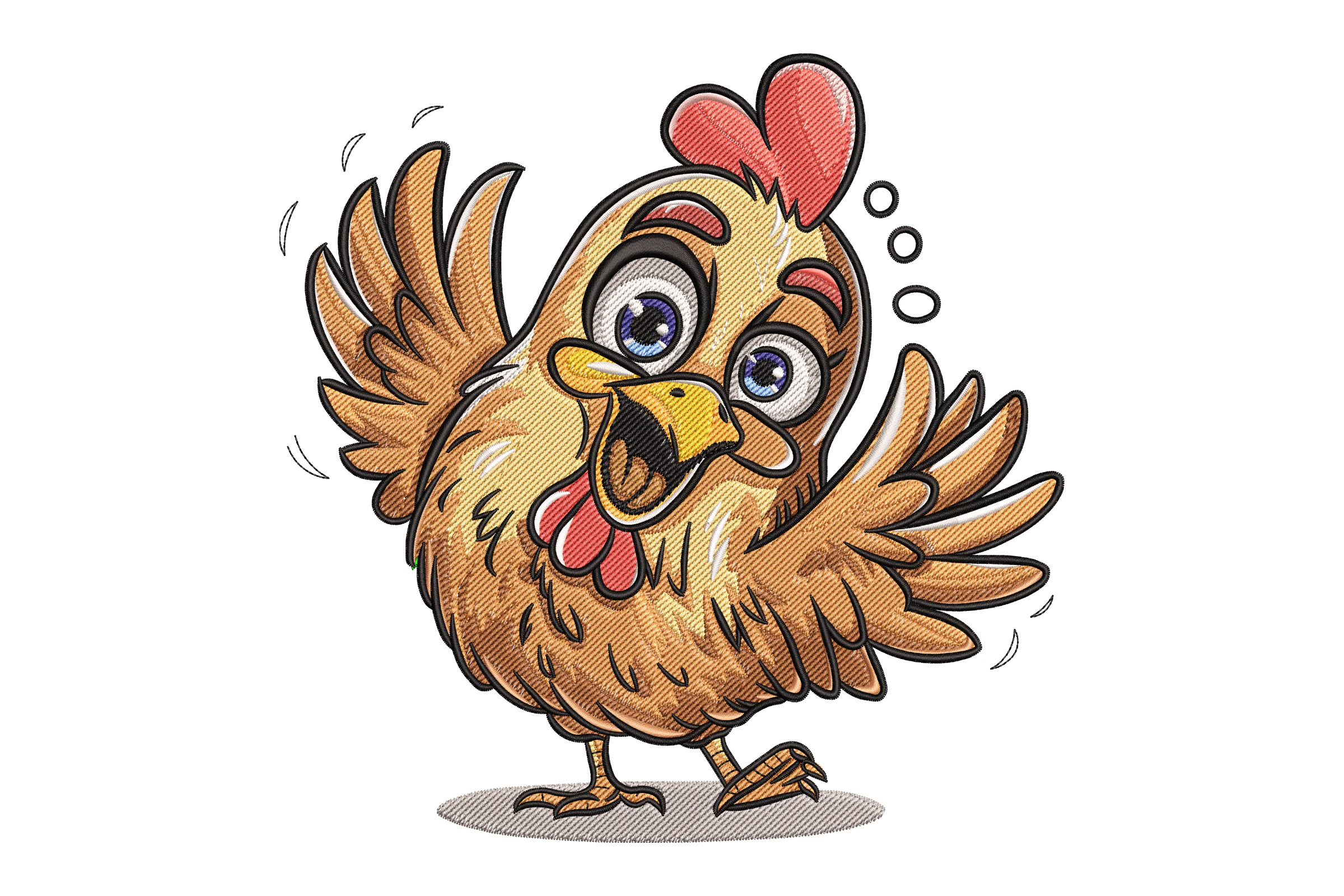 Cheerful Cartoon Chicken Embroidery Design