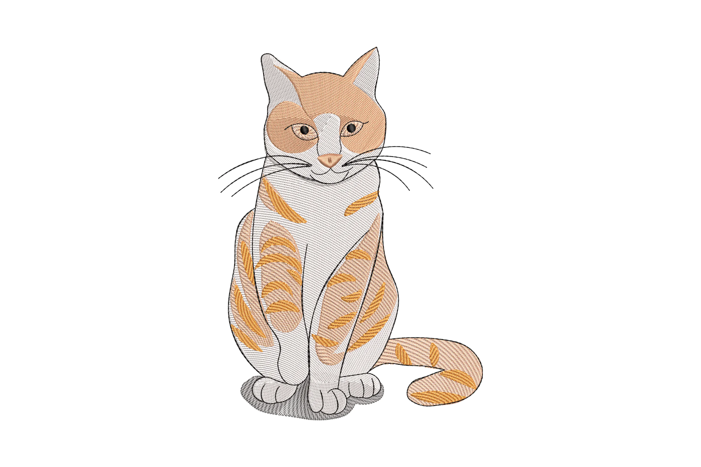 Cute Sitting Feline With Beautiful Stripes Embroidery Design