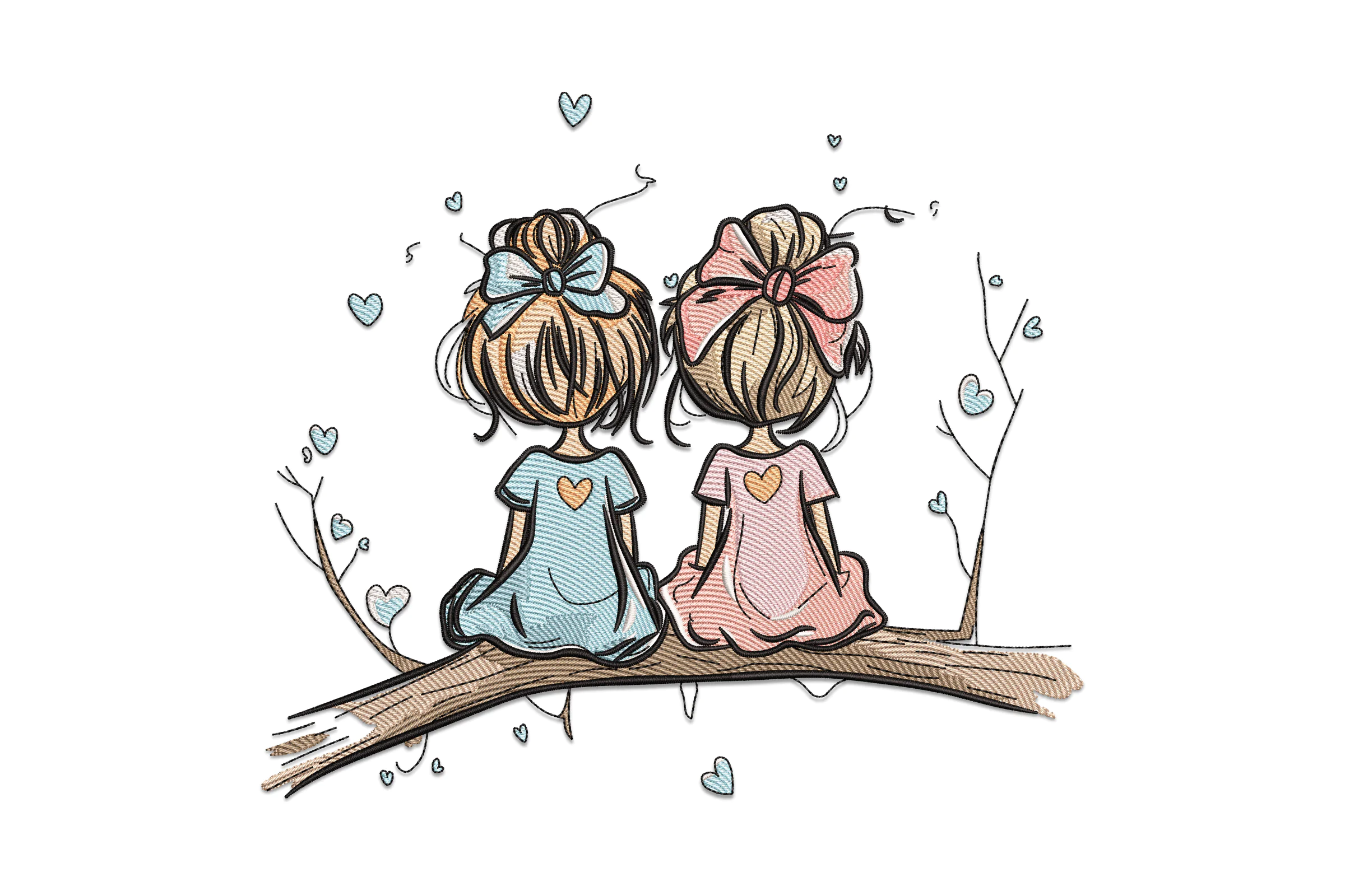Two Girls Sitting Embroidery Design
