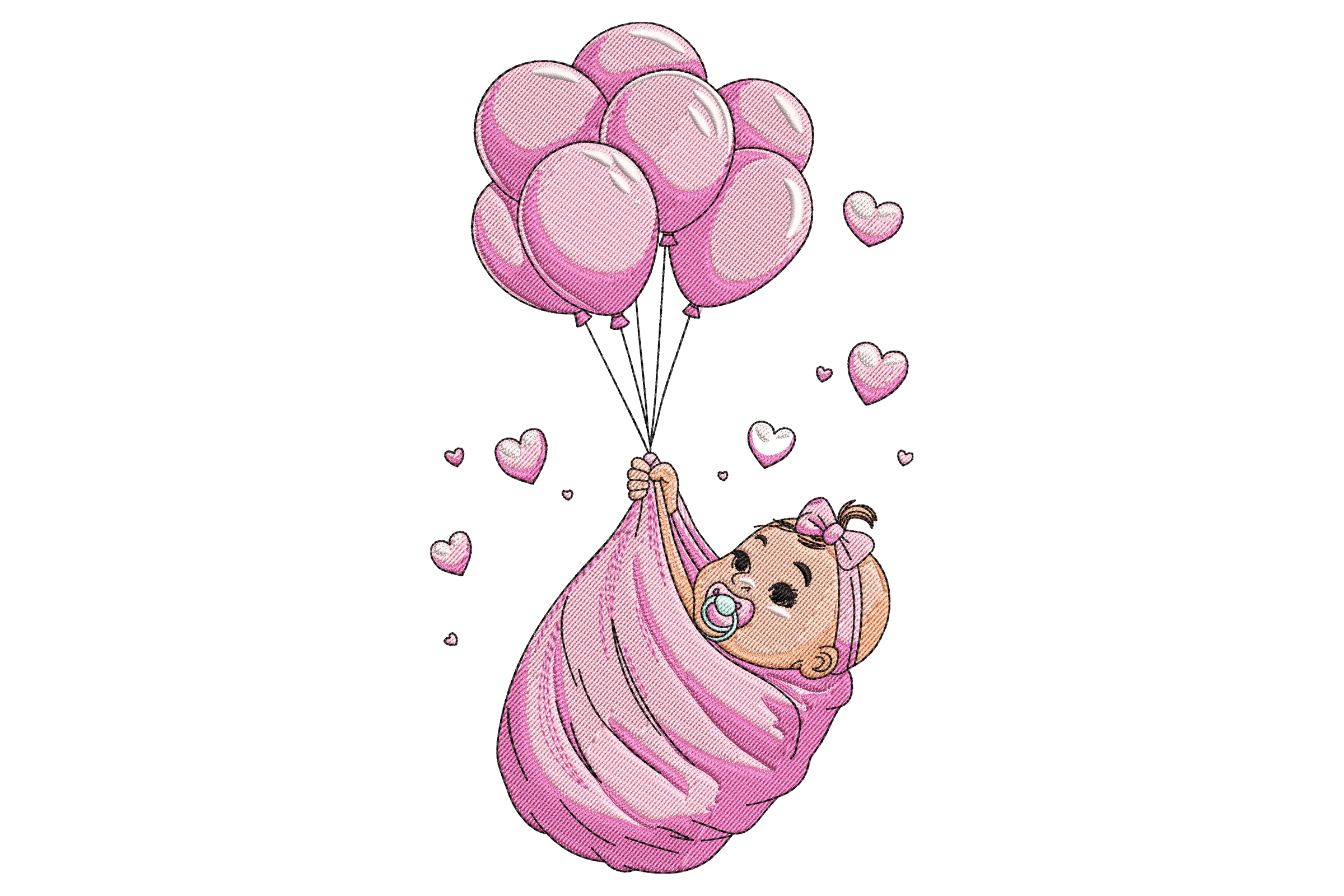 Baby Floating with Balloons Embroidery Design