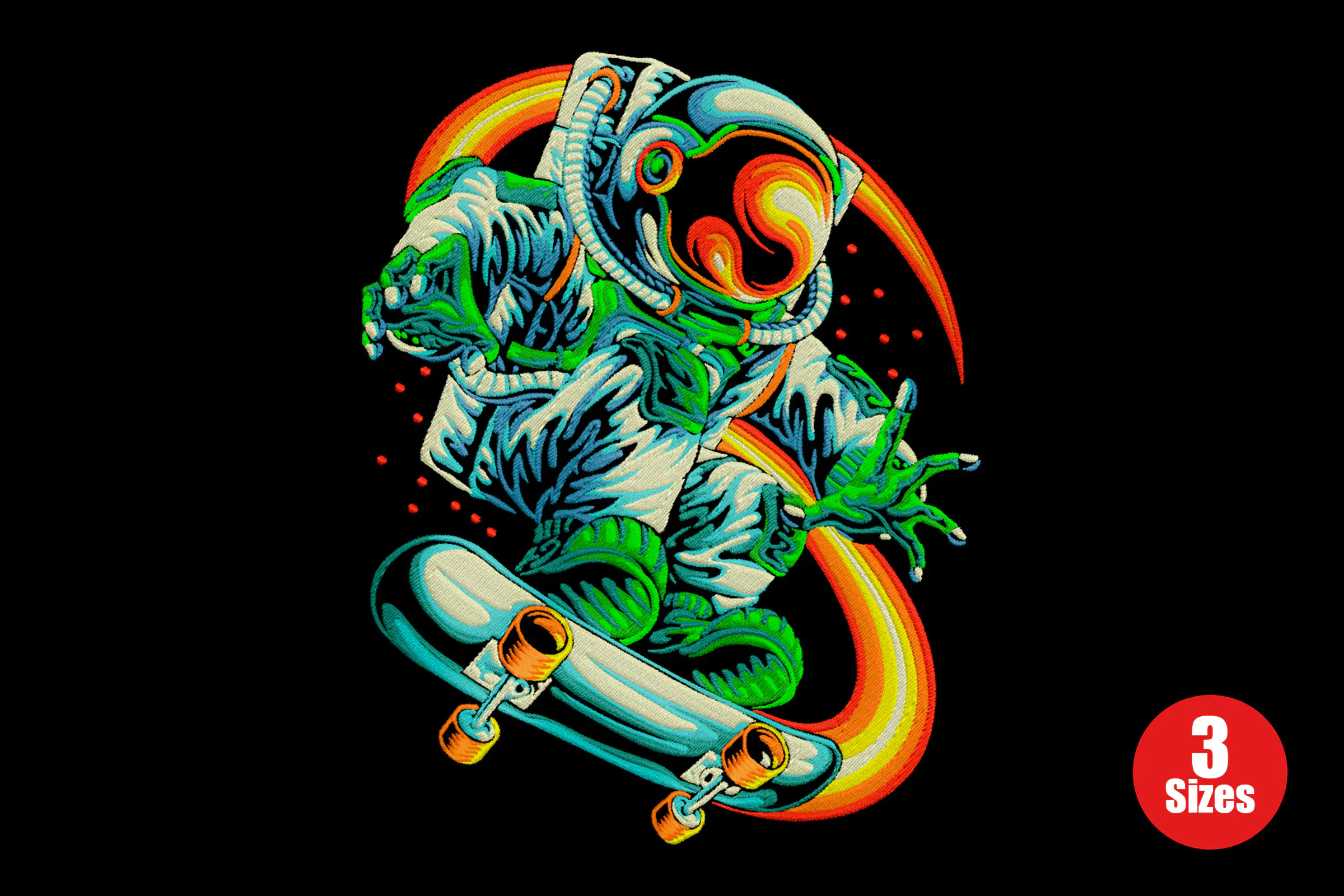 Space Astronaut Skateboarding Embroidery Design