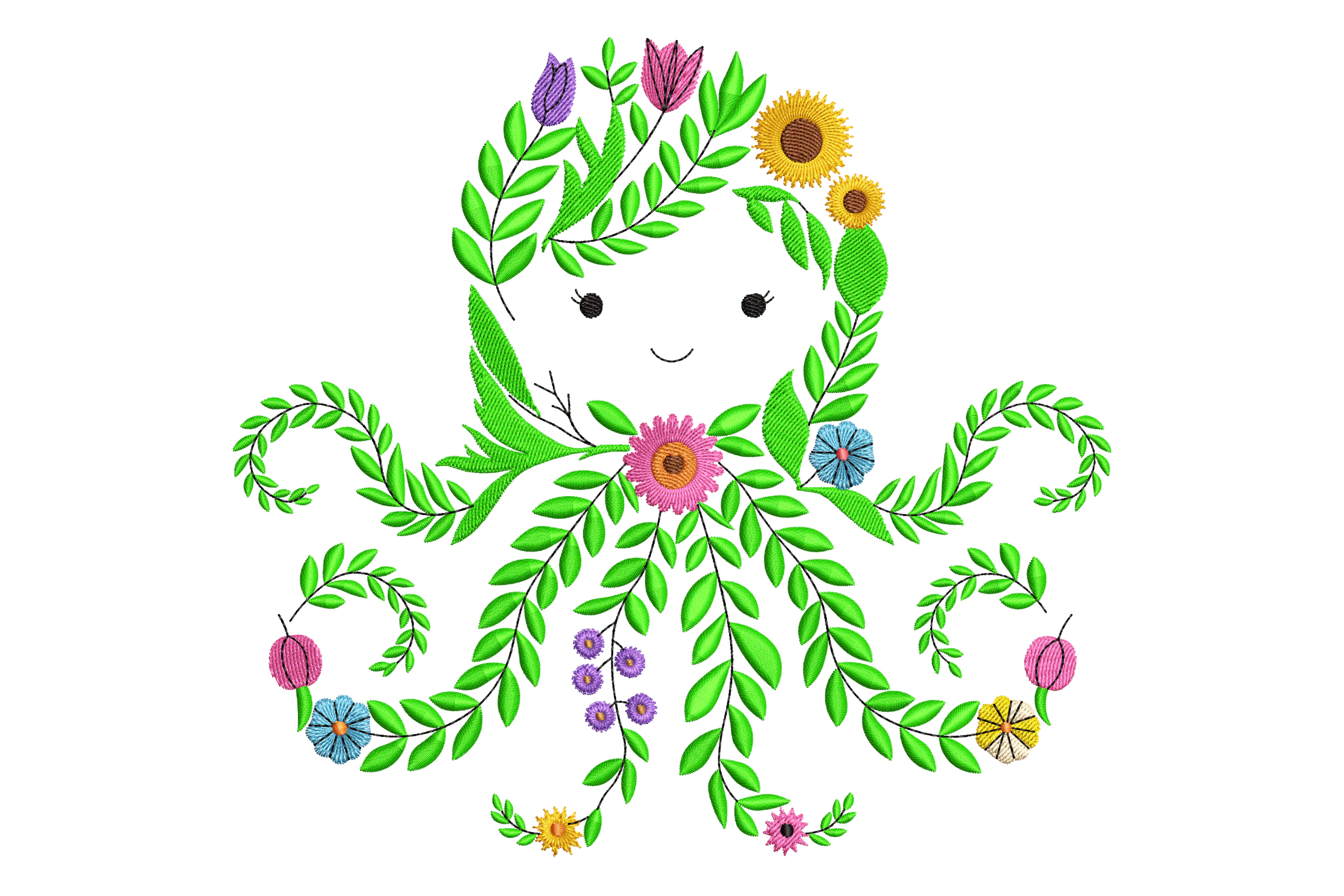 Girl with Flowers Embroidery Design