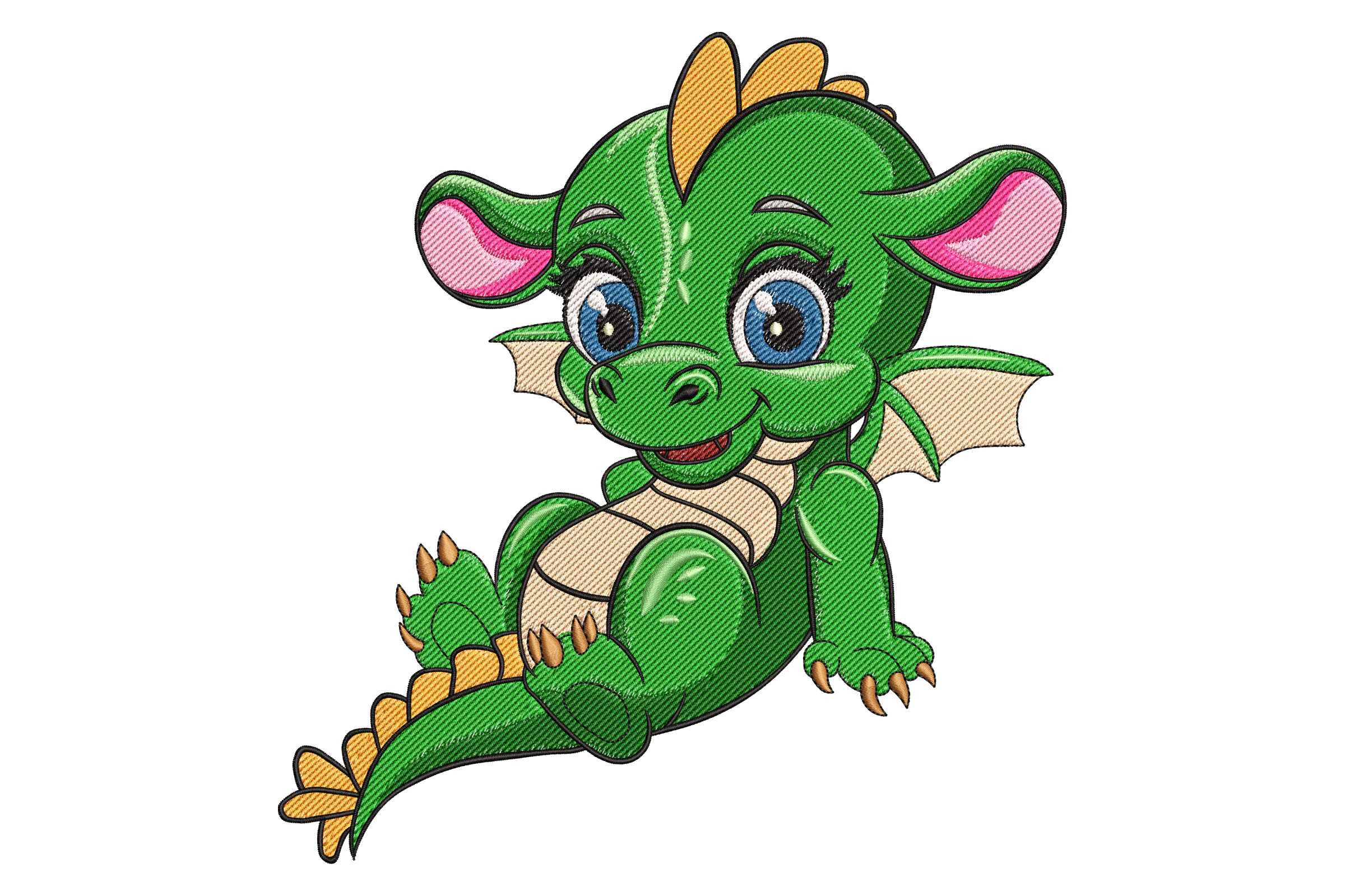 Cute Green Baby Dragon Embroidery Design