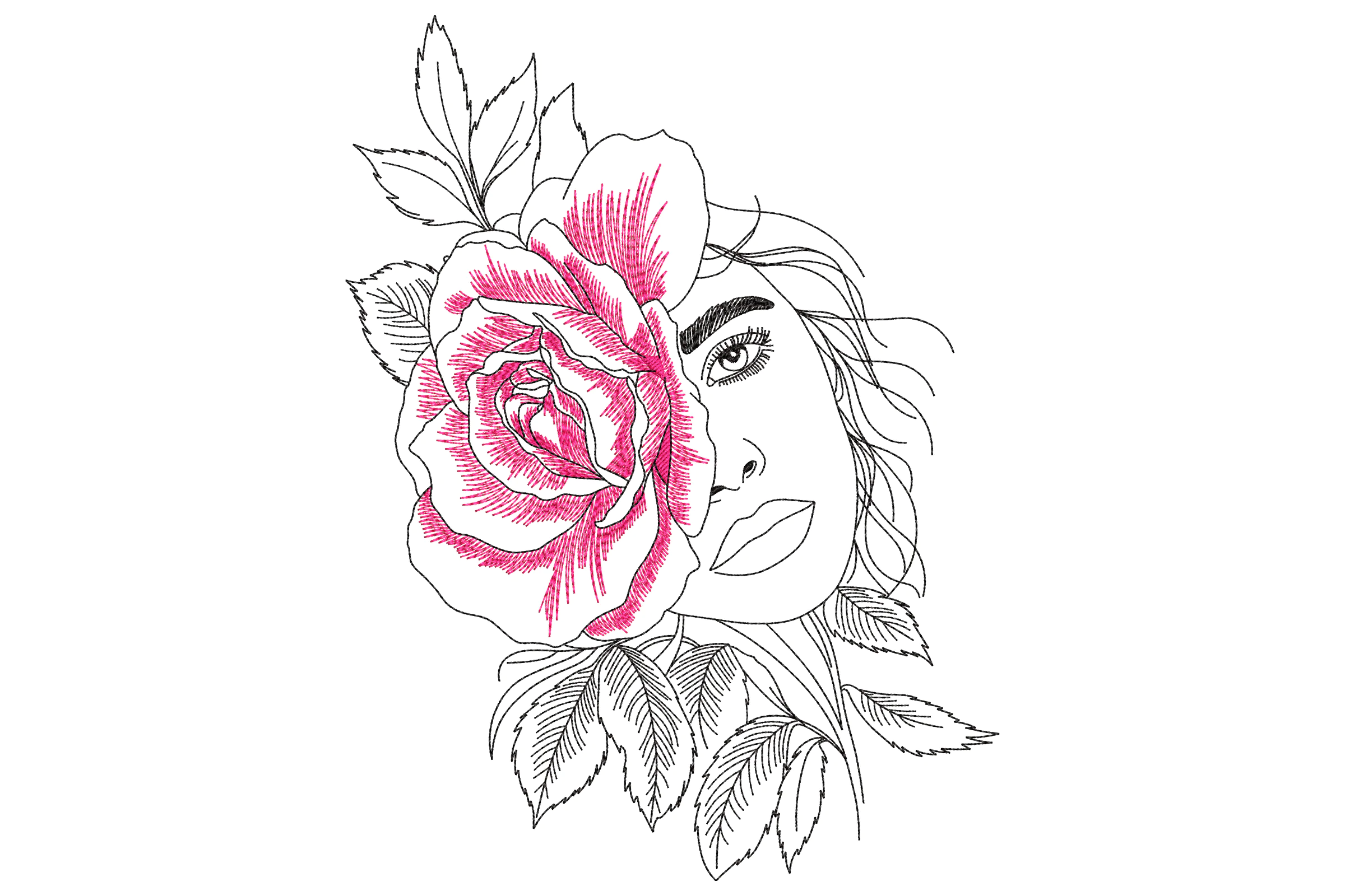 Rose and Profile Embroidery Design