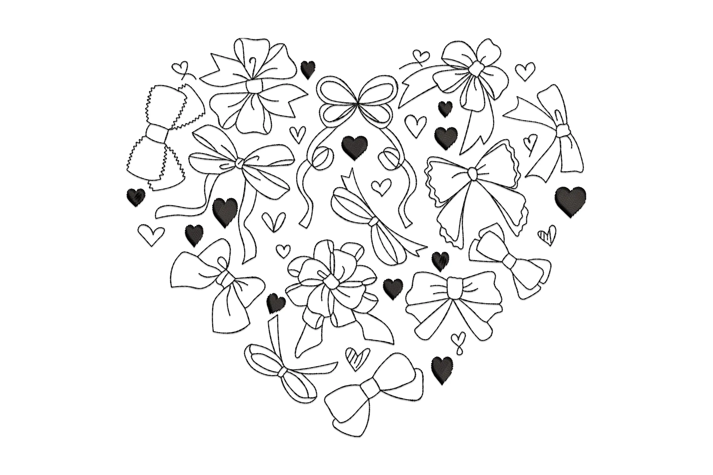 Heart Bows Embroidery Design