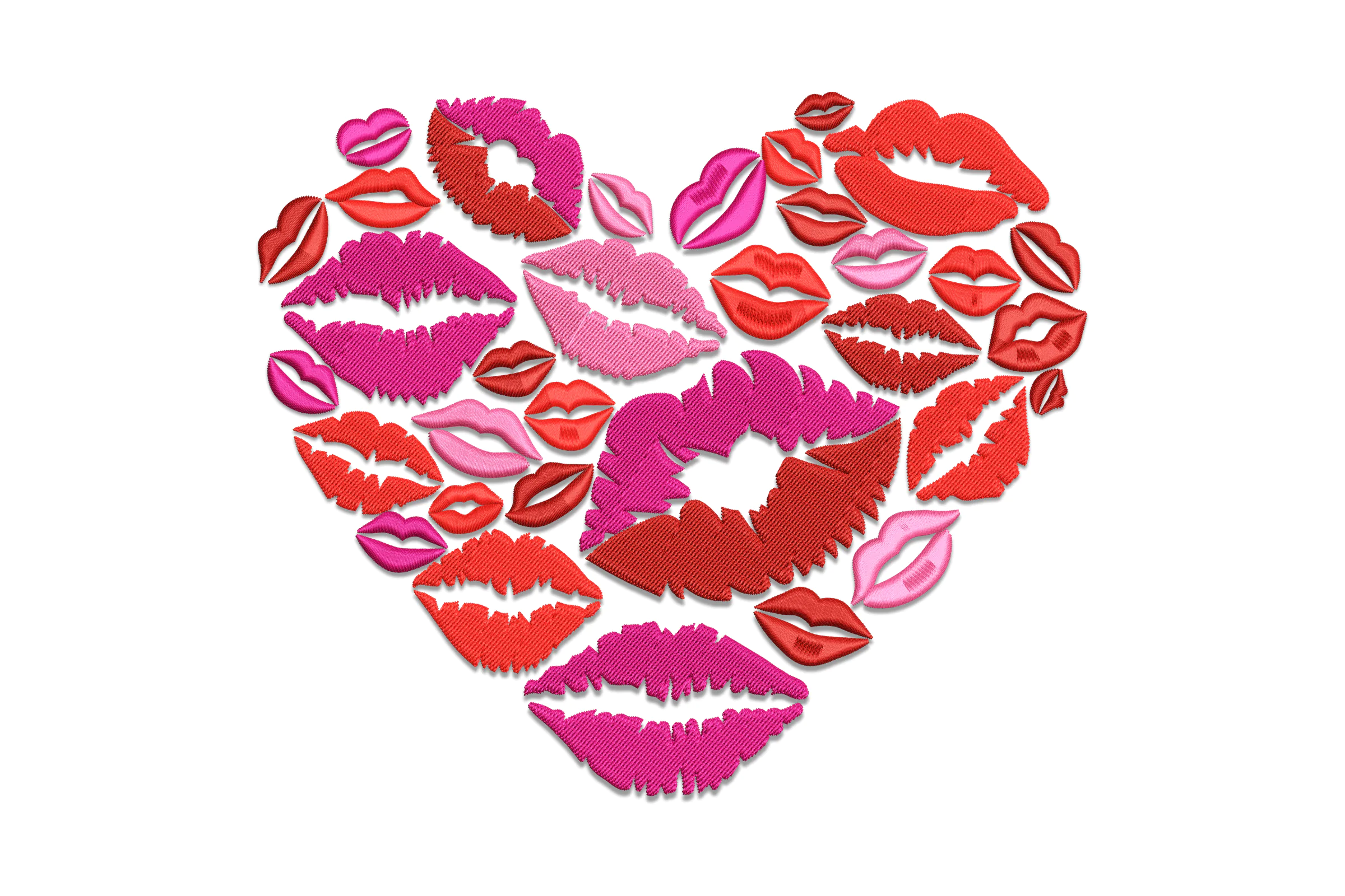 Multi Lips in Heart Embroidery Design