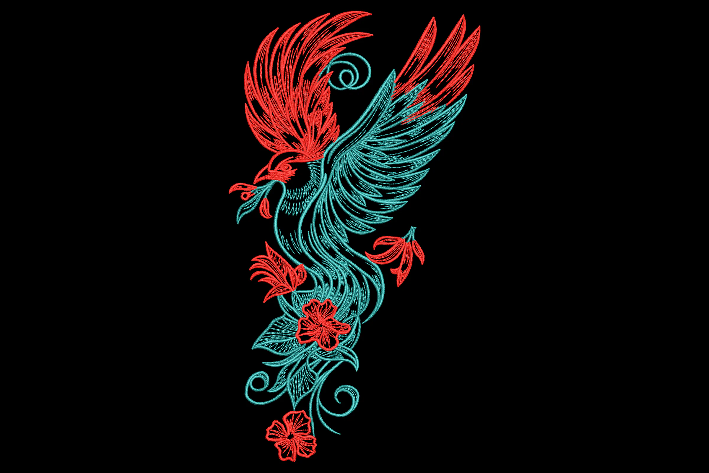 Phoenix with Flowers Embroidery Design