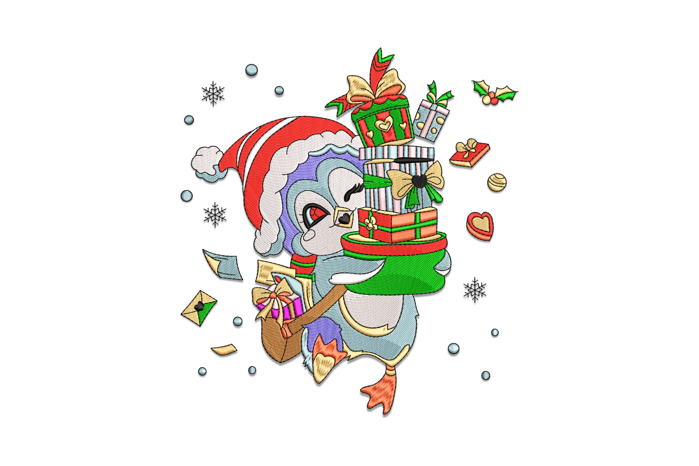 Penguin With Gift Box Christmas Embroidery Design