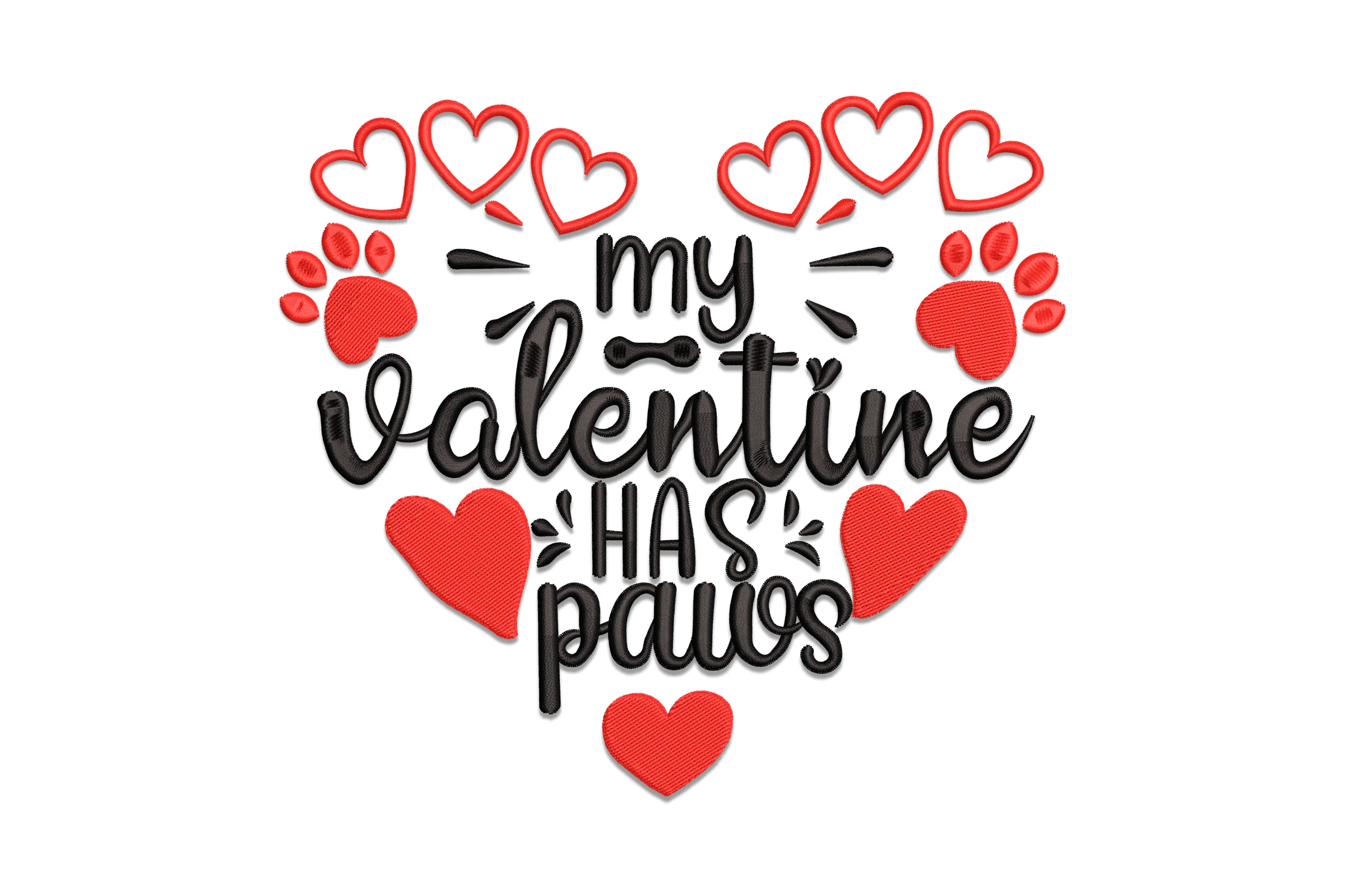 My Valentine Has Paws Embroidery Design