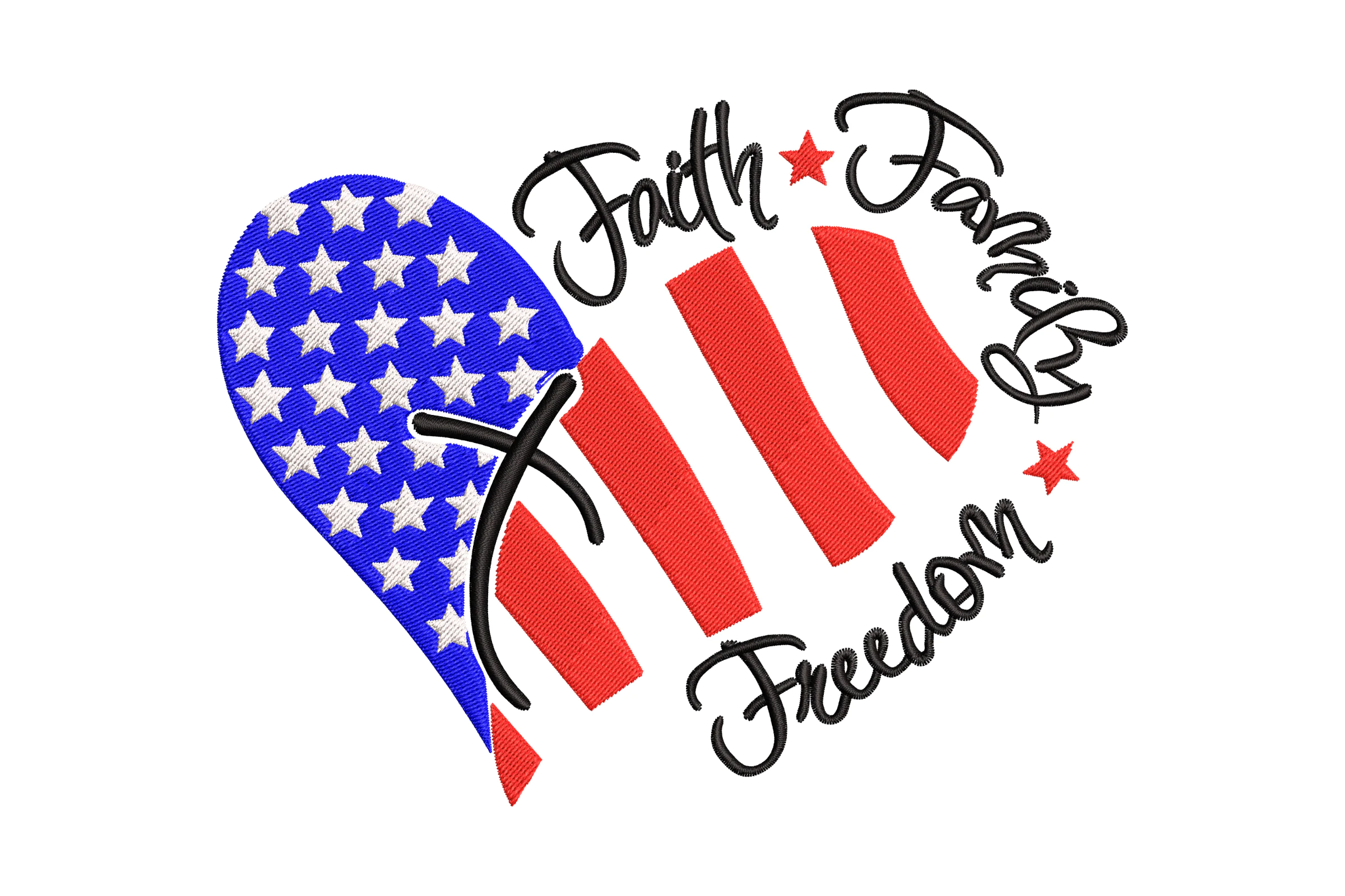 Faith, Family, Freedom Patriotic Embroidery Design