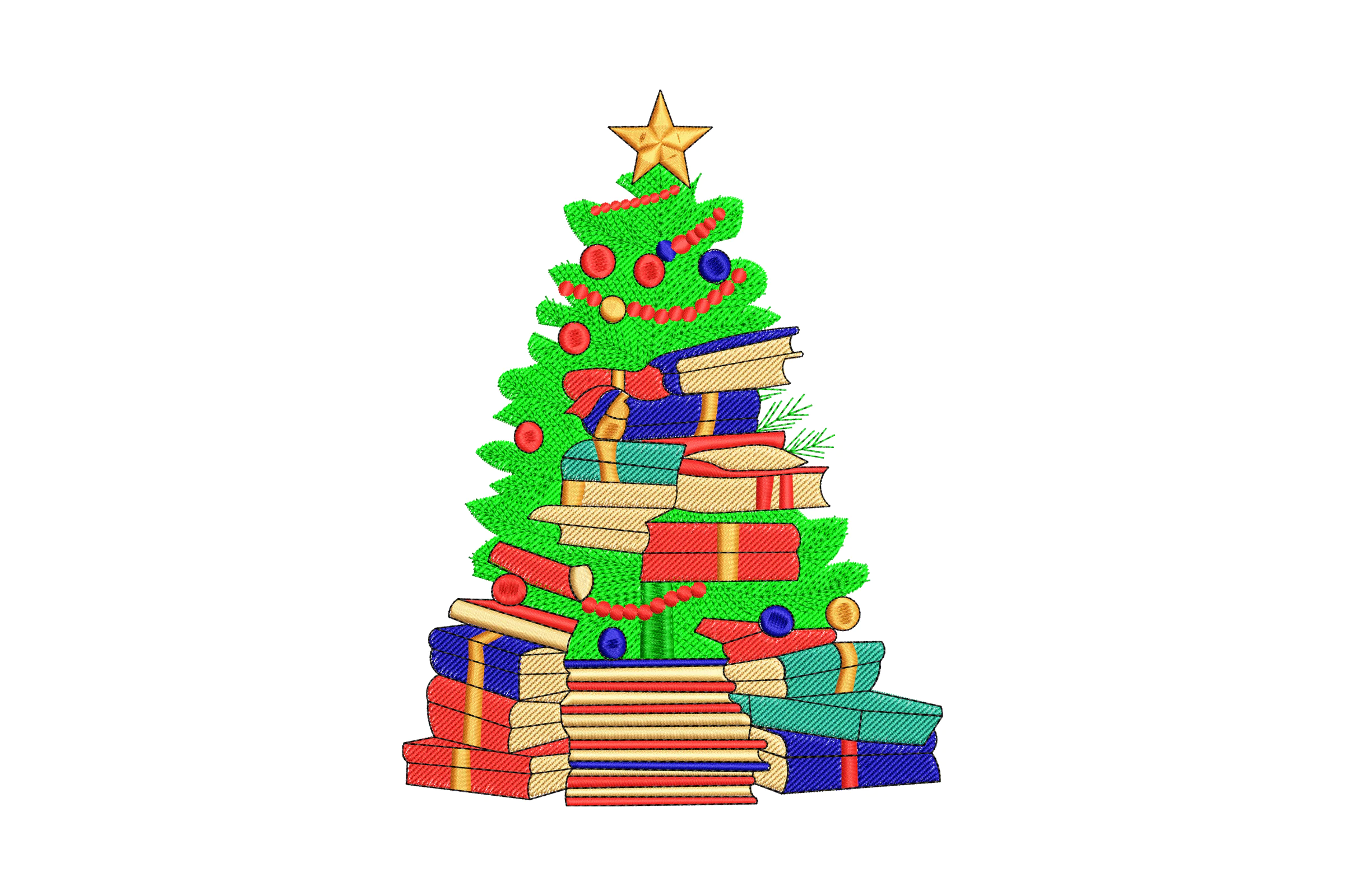 Books Christmas Tree Embroidery Design File