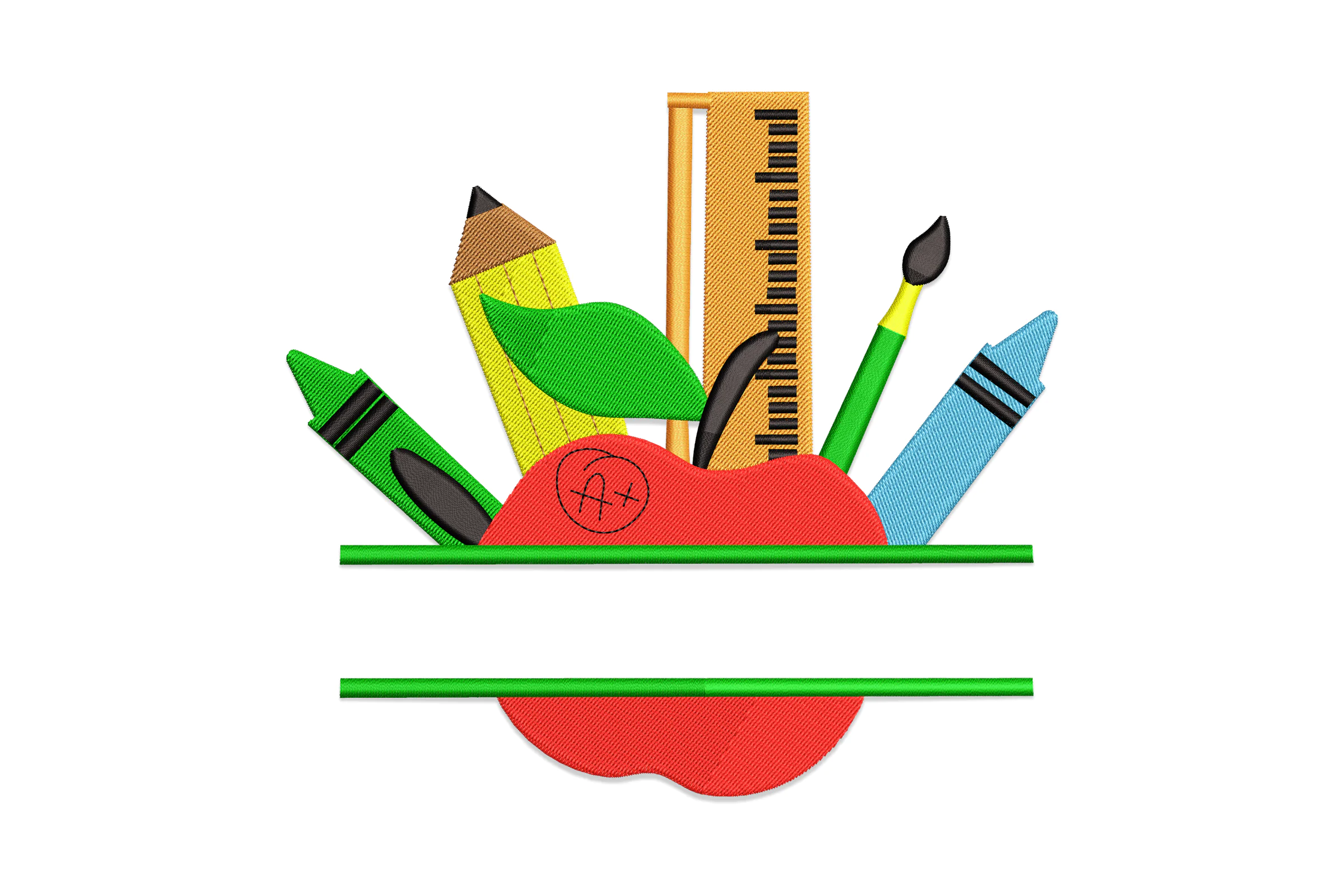 Split Apple, Back to School Embroidery Design