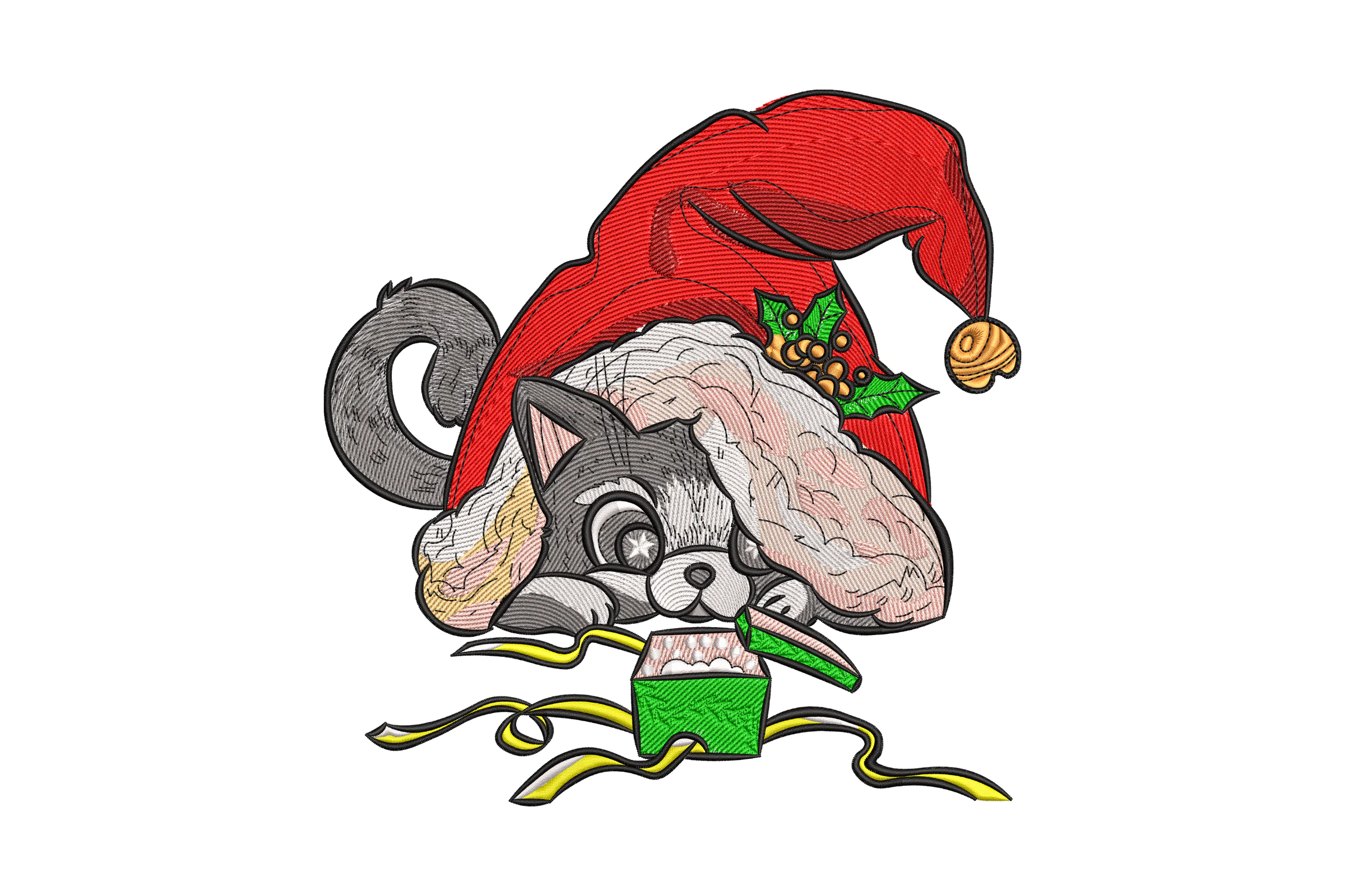 Christmas Cat Santa hat Machine  Embroidery Design