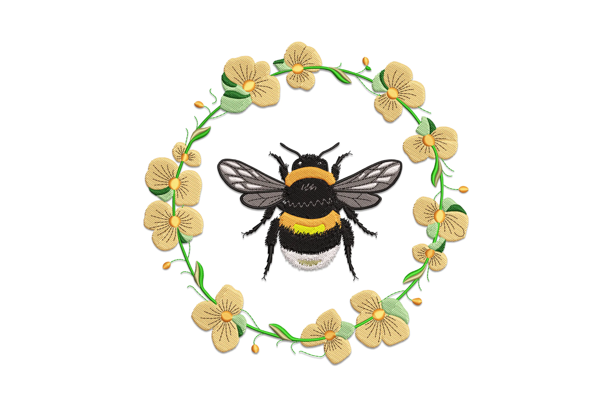 Floral Bee Wreath Embroidery Design