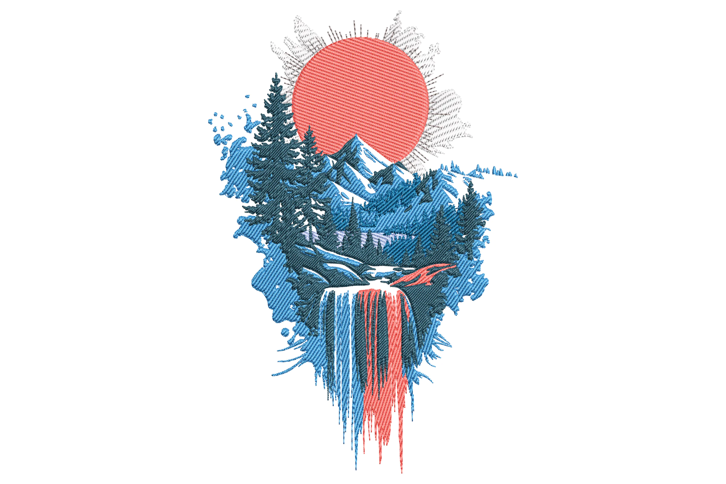 Waterfall Landscape Embroidery Design