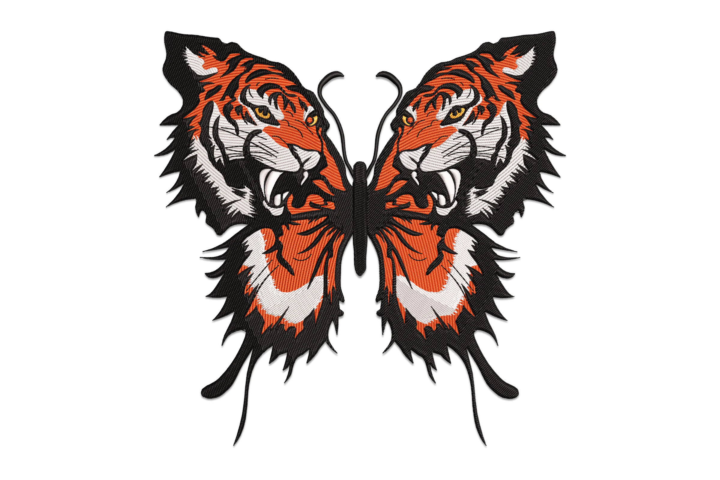 Fierce Tiger With Butterfly Wings Embroidery Design