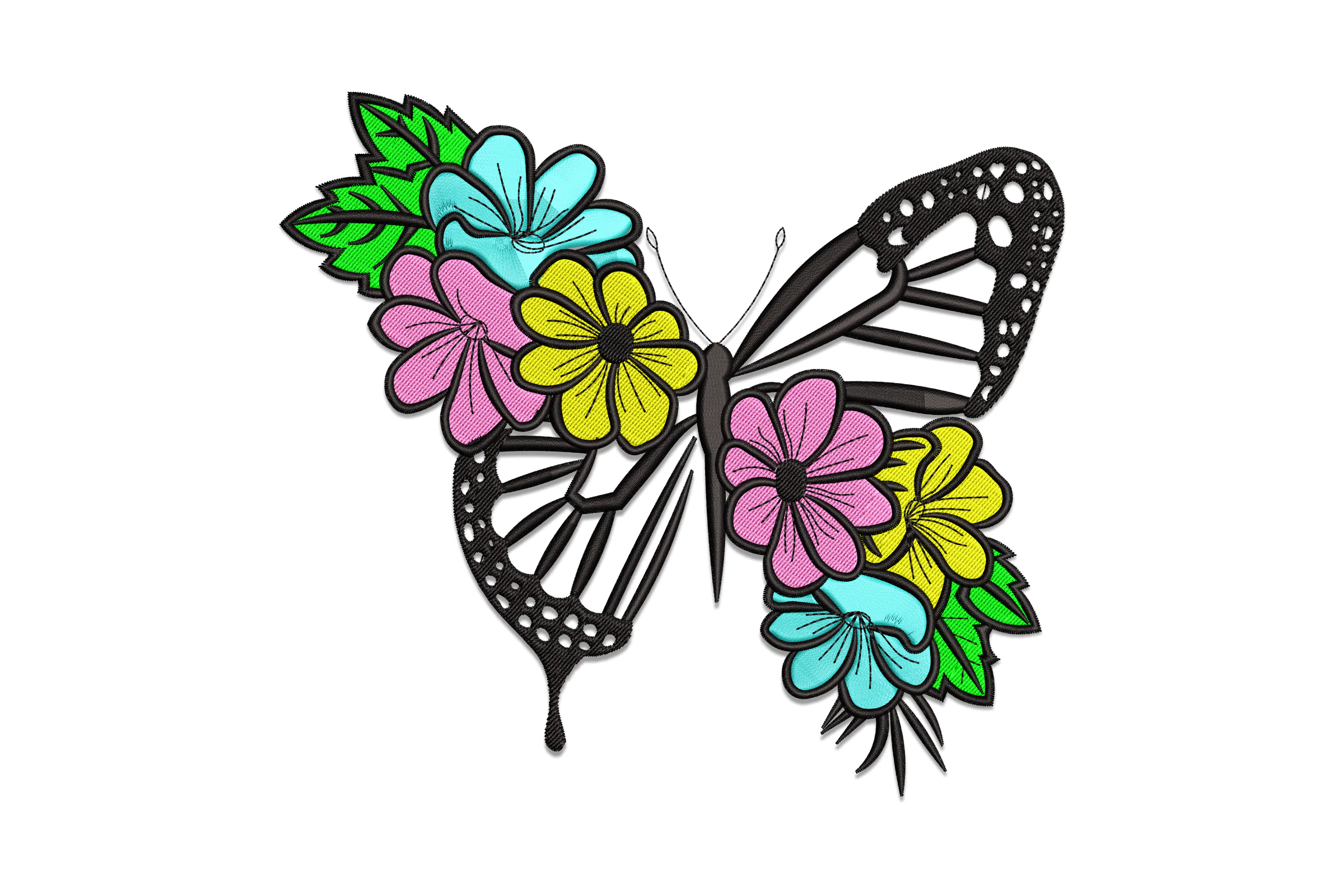 Butterfly with Colorful Flowers Embroidery Design