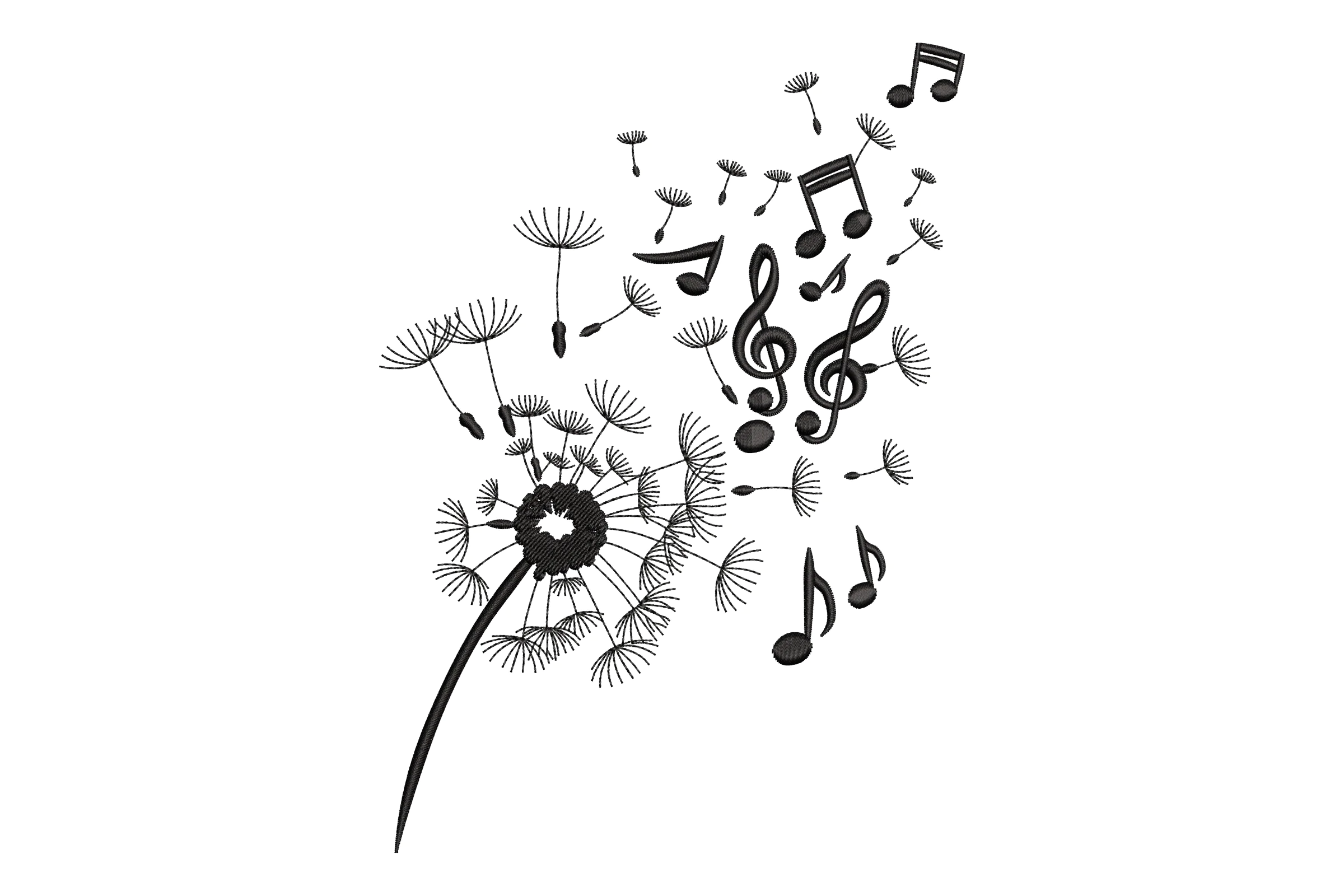 Dandelion Music Notes Embroidery Design File
