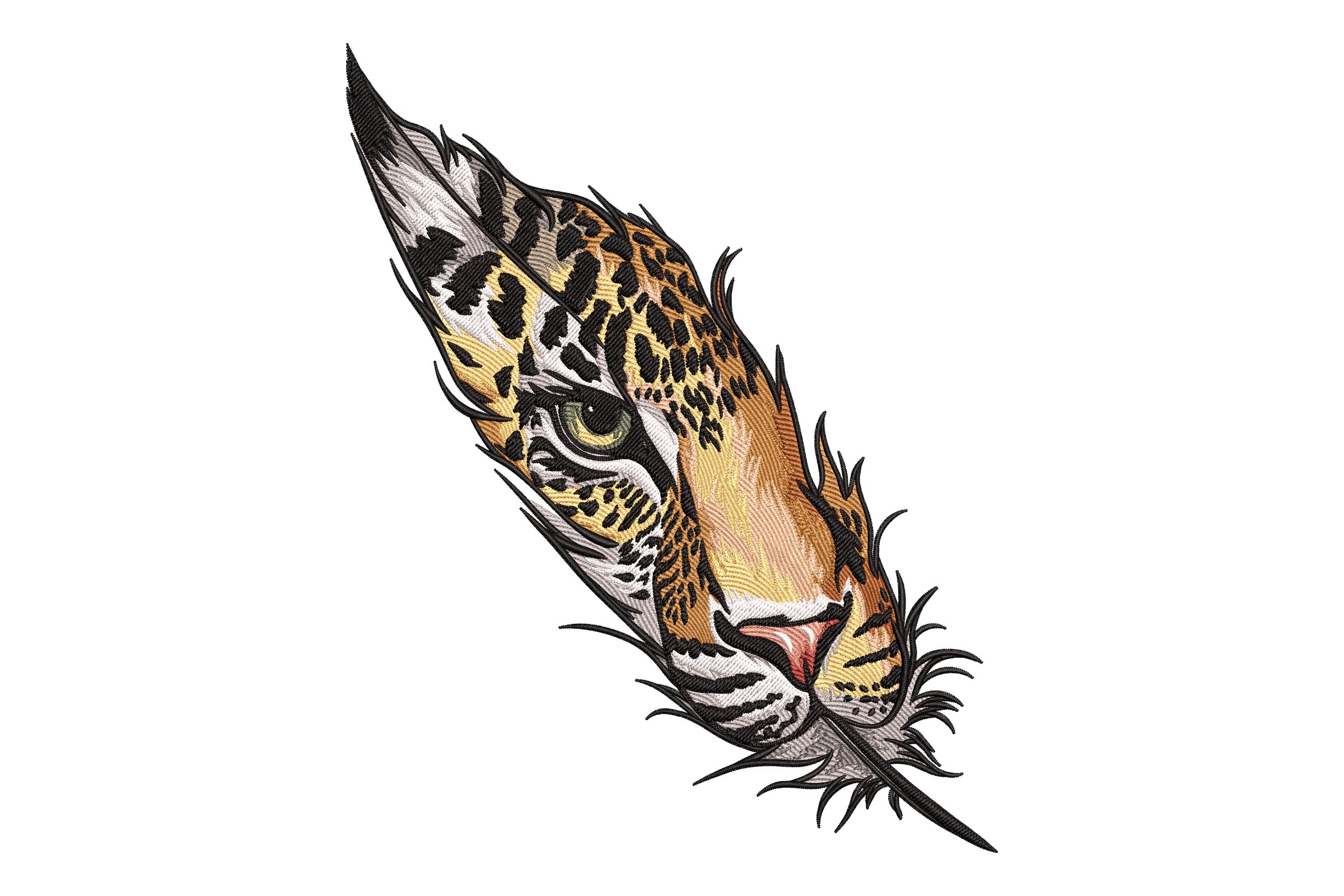 Jaguar Face with Feather Embroidery Design