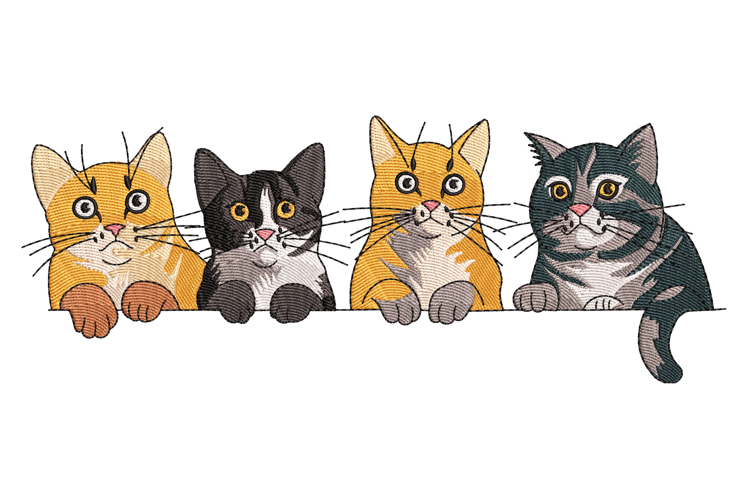 Four Adorable Cats Embroidery Design