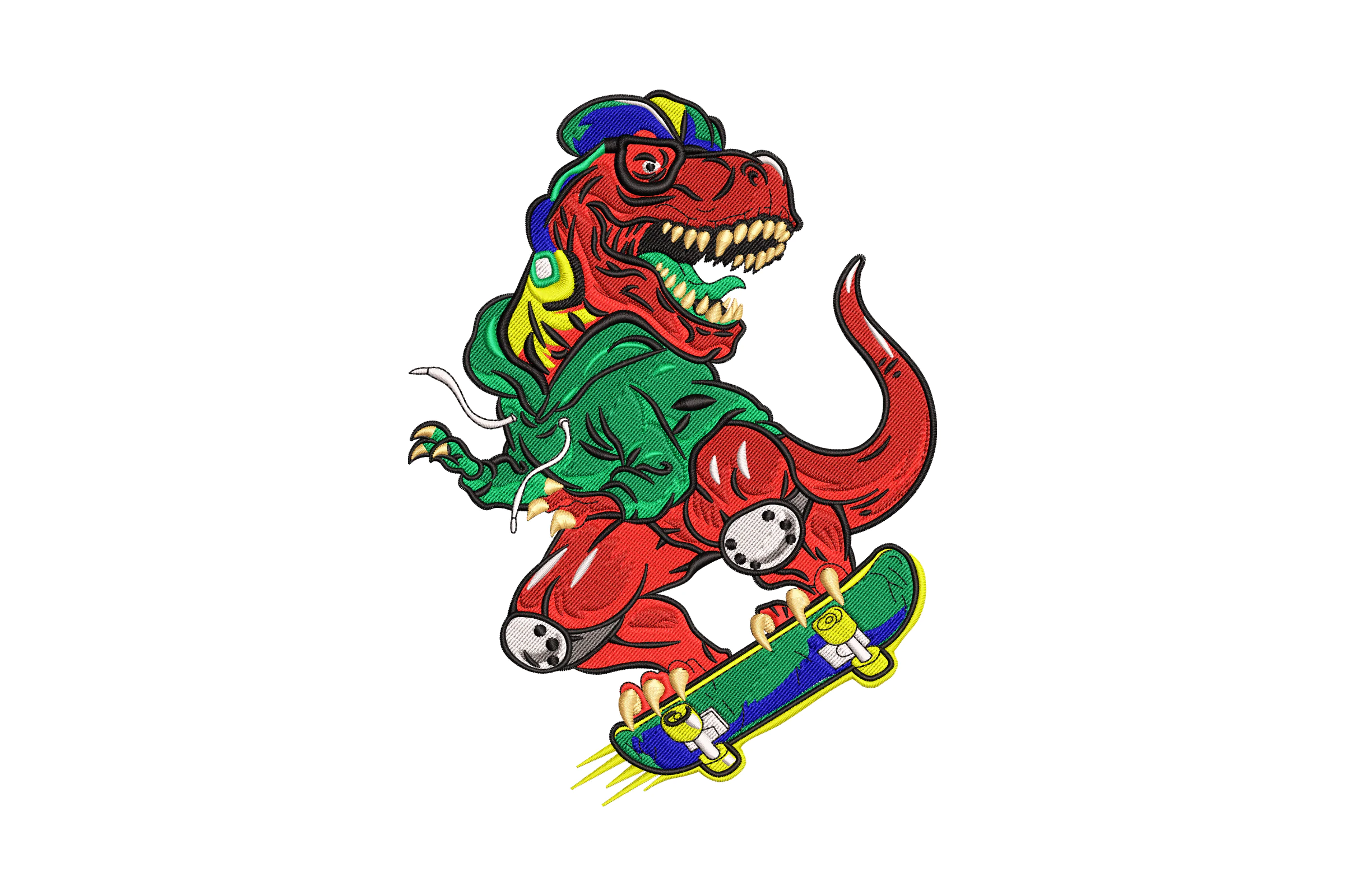 Dinosaur Skateboard Embroidery Design