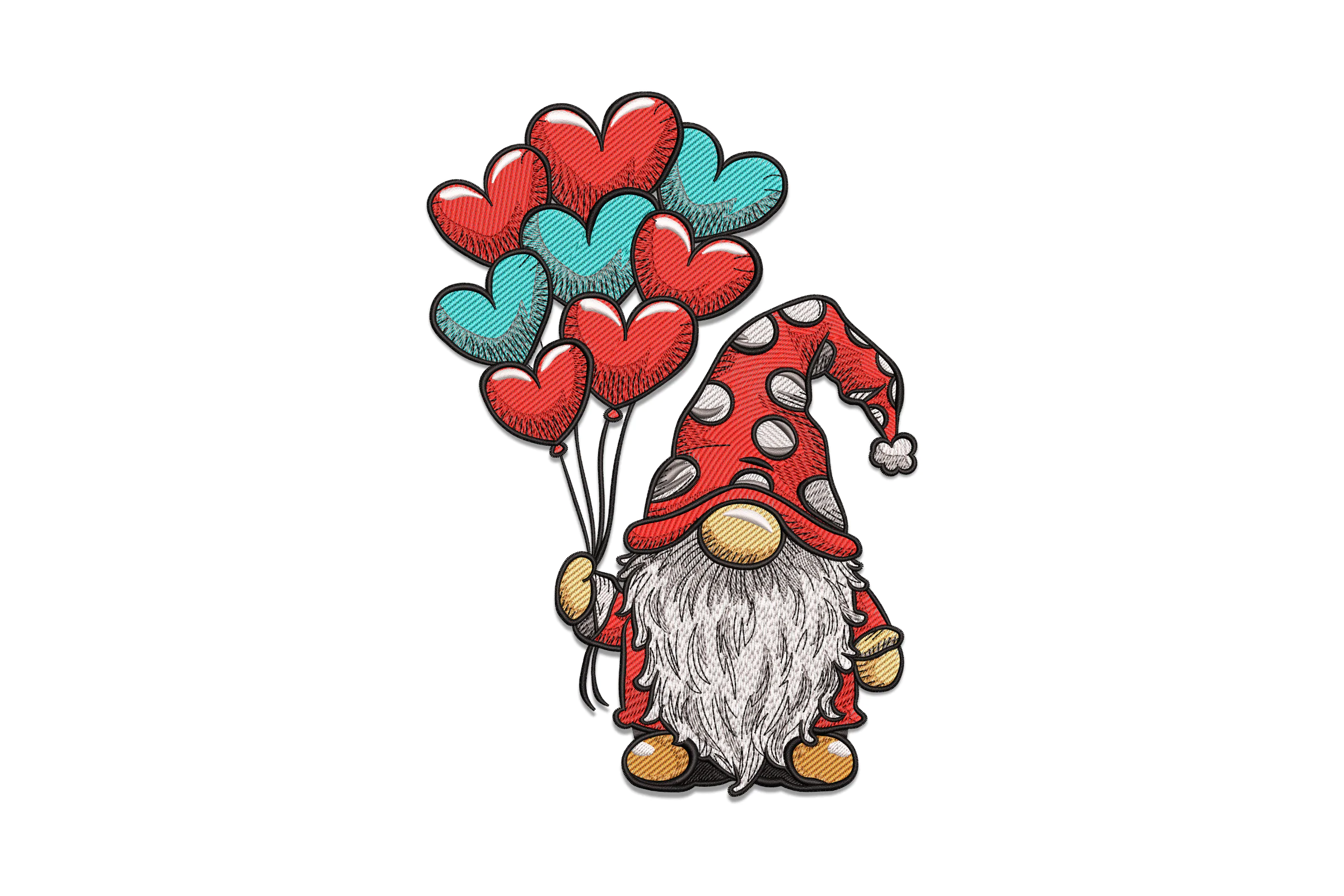 Valentine Gnome with Heart-Shape Balloons Embroidery Design