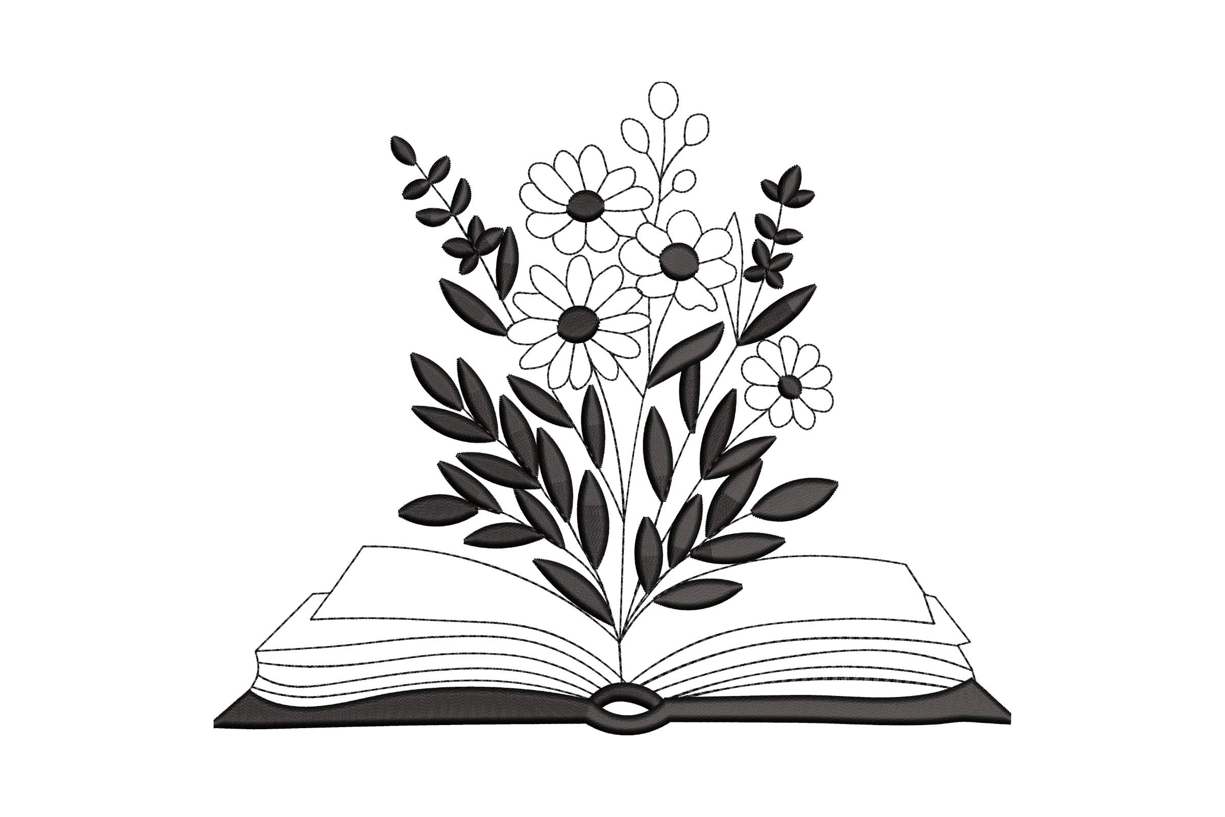 Open Book With Flowers Embroidery Design File