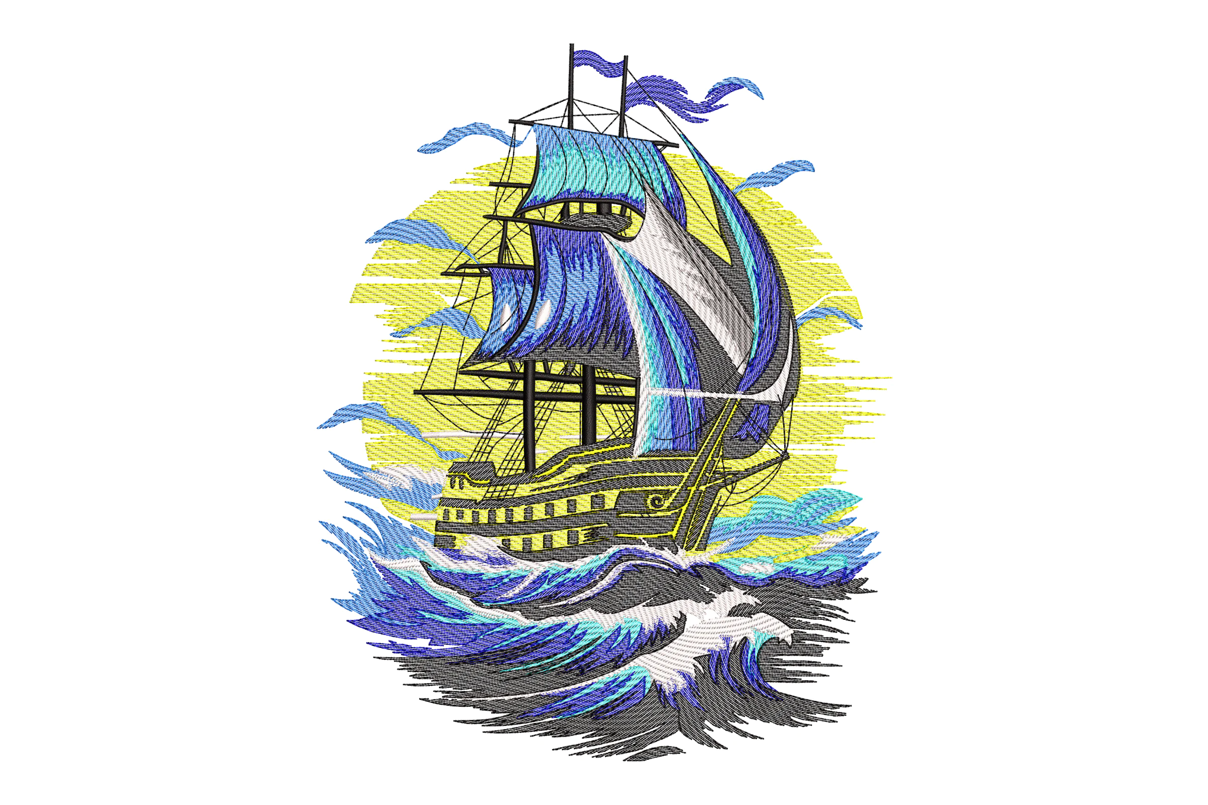 Ship Adventure Embroidery Design